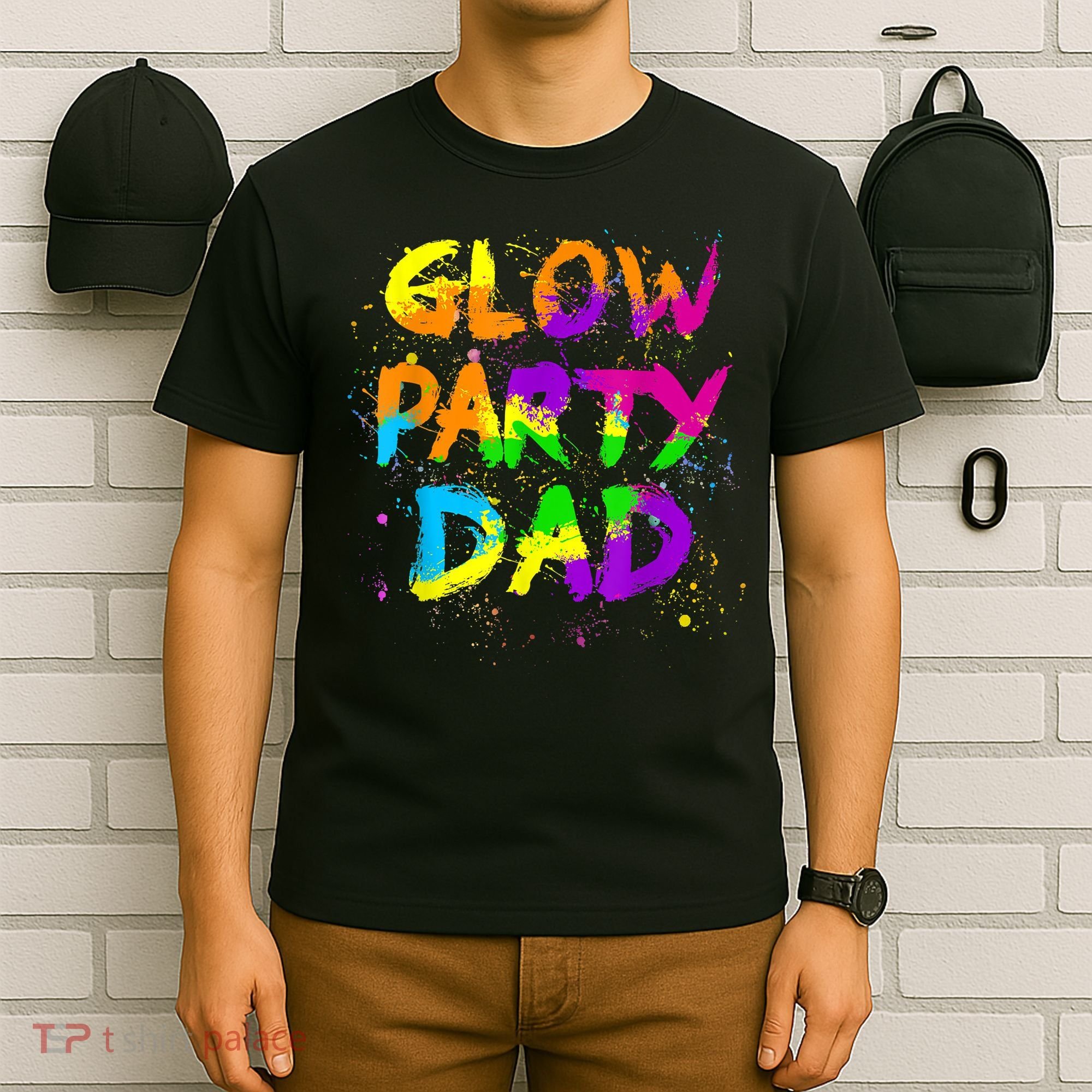 Glow Party Dad Splatter Effect 80 Theme Color Birthday Party T-Shirt