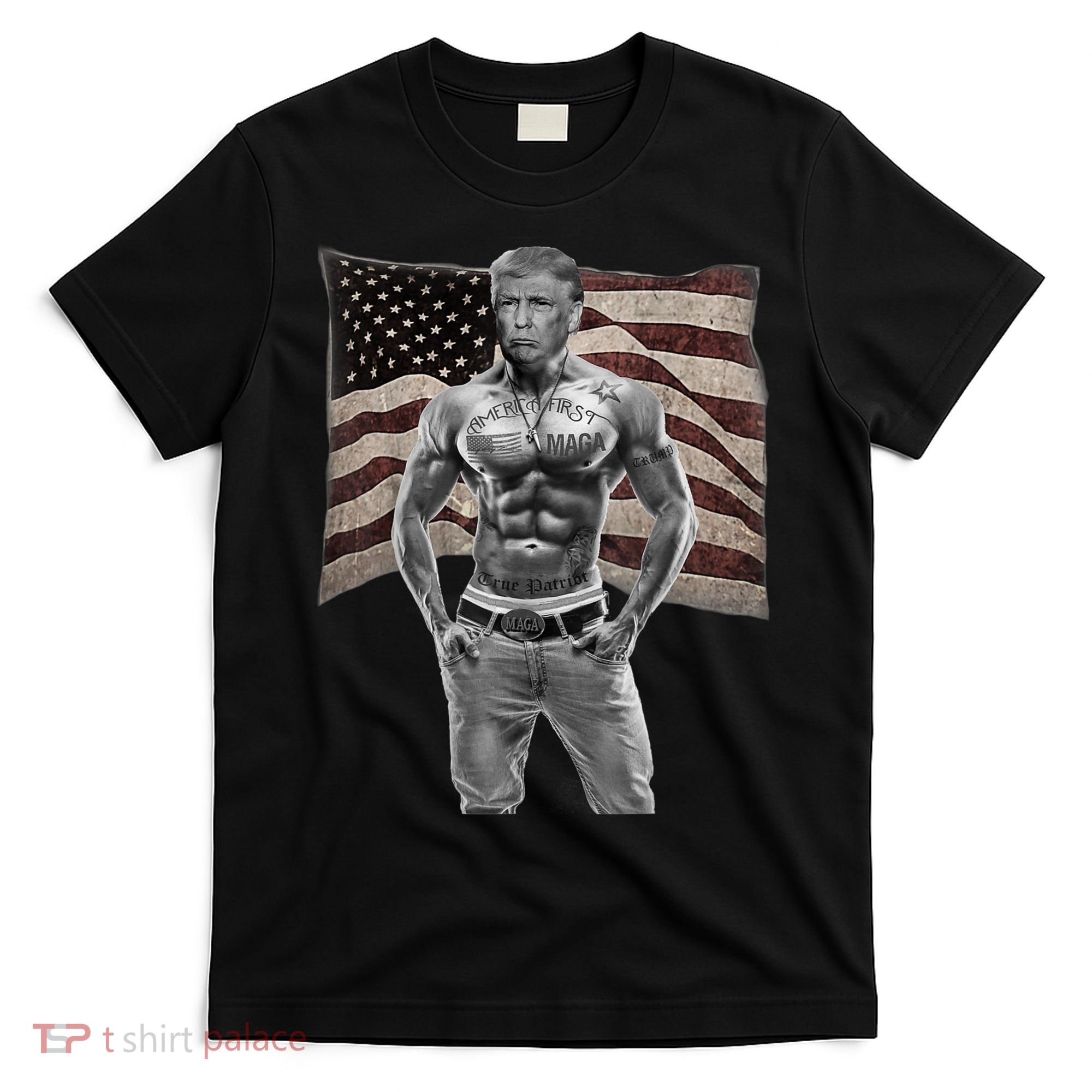 Gangster Pro Donald Trump Tattoo Republican American Flag T-Shirt