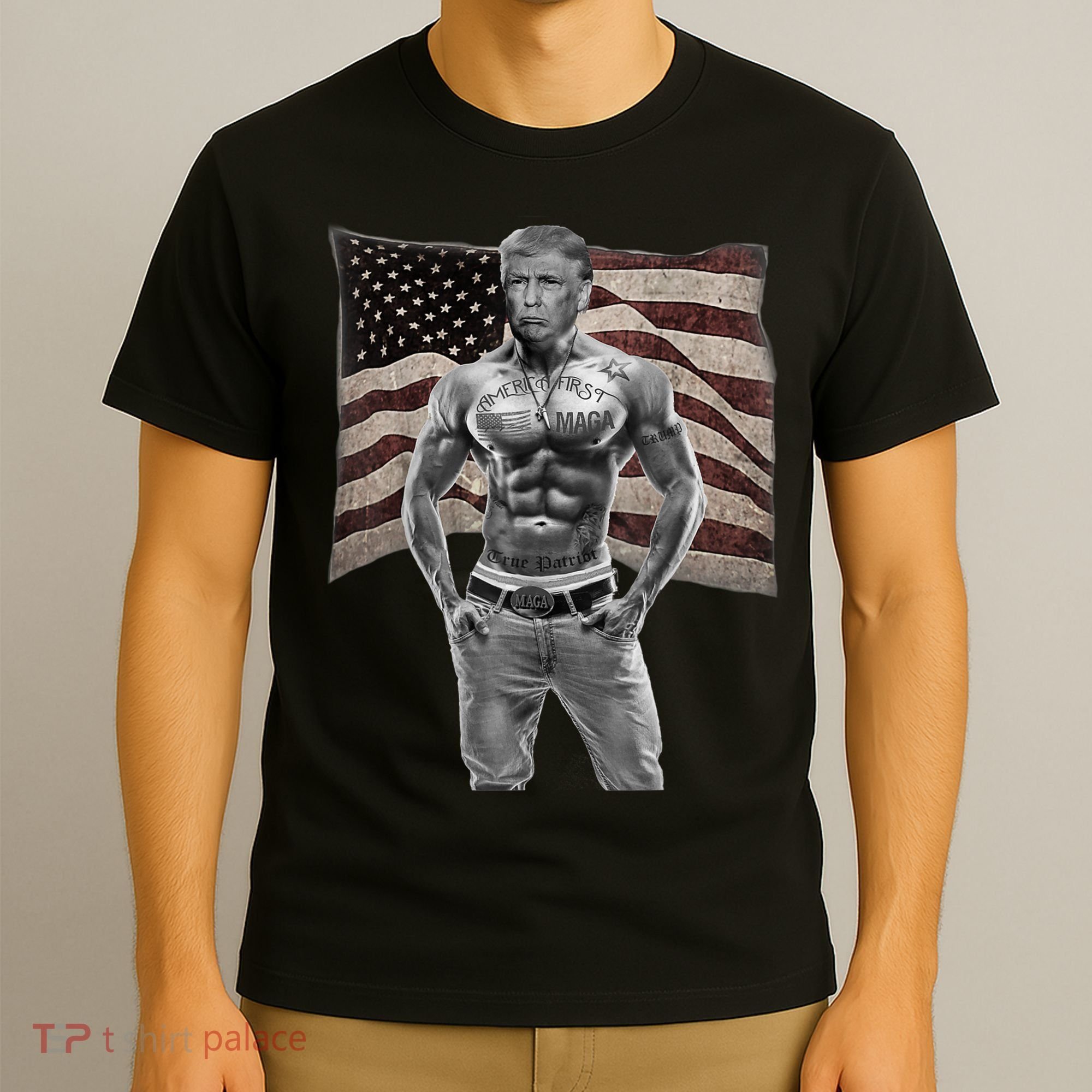 Gangster Pro Donald Trump Tattoo Republican American Flag T-Shirt