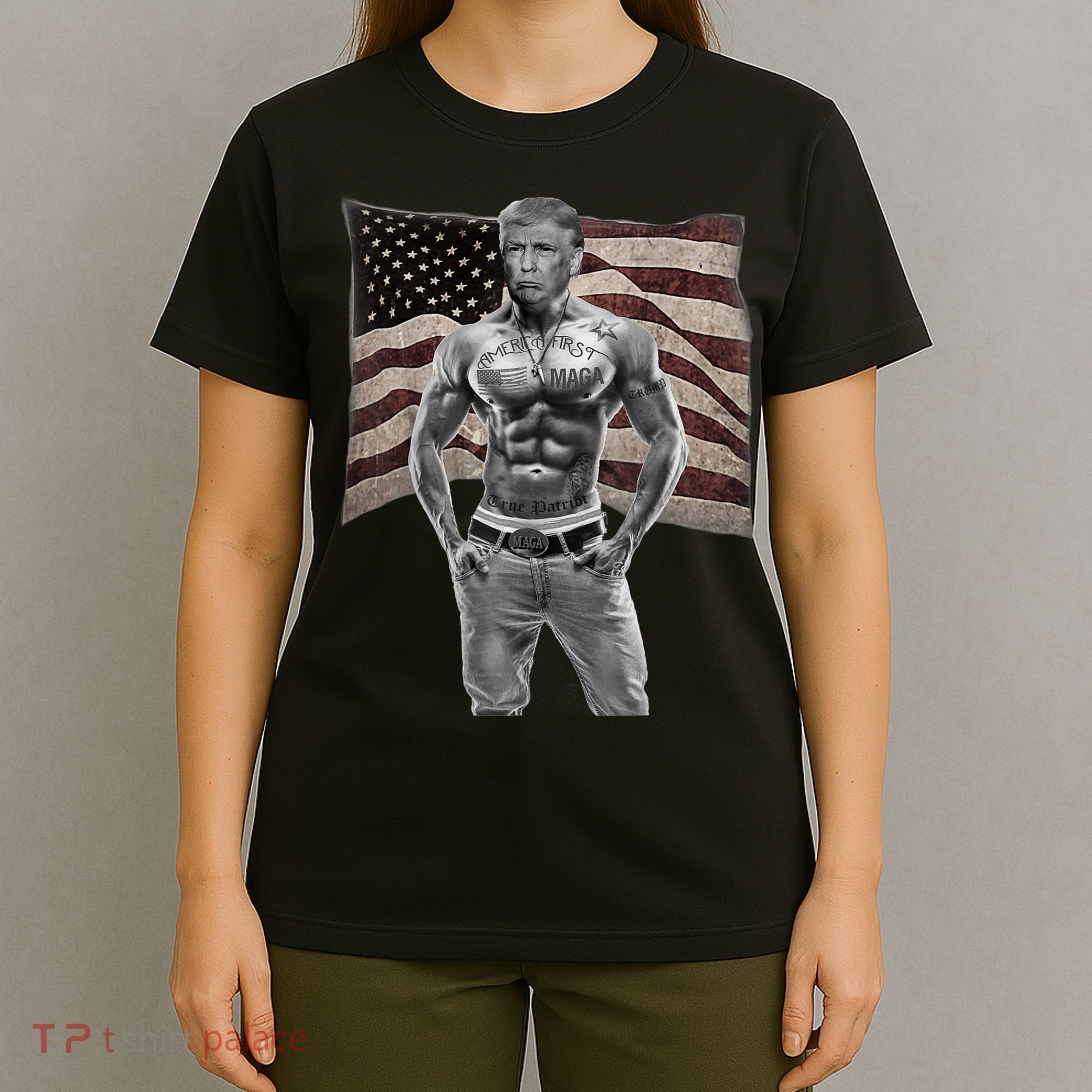 Gangster Pro Donald Trump Tattoo Republican American Flag T-Shirt
