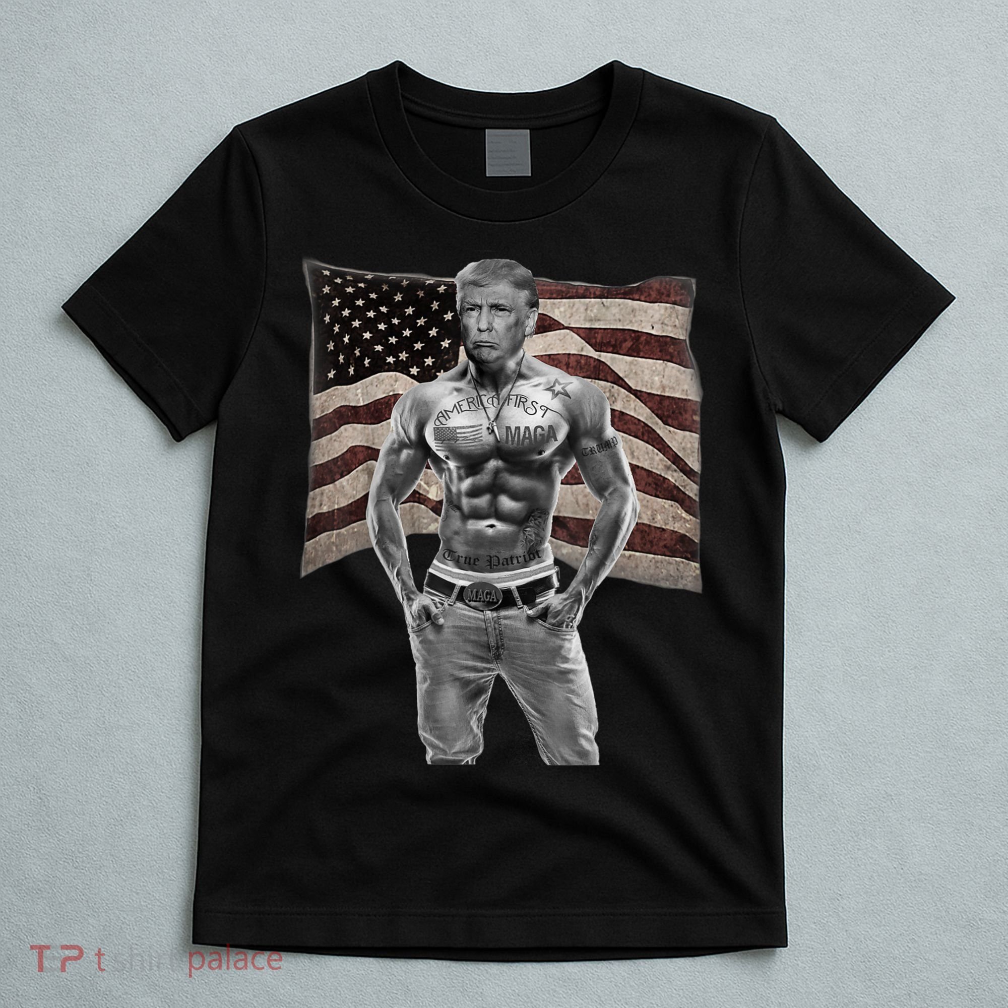 Gangster Pro Donald Trump Tattoo Republican American Flag T-Shirt