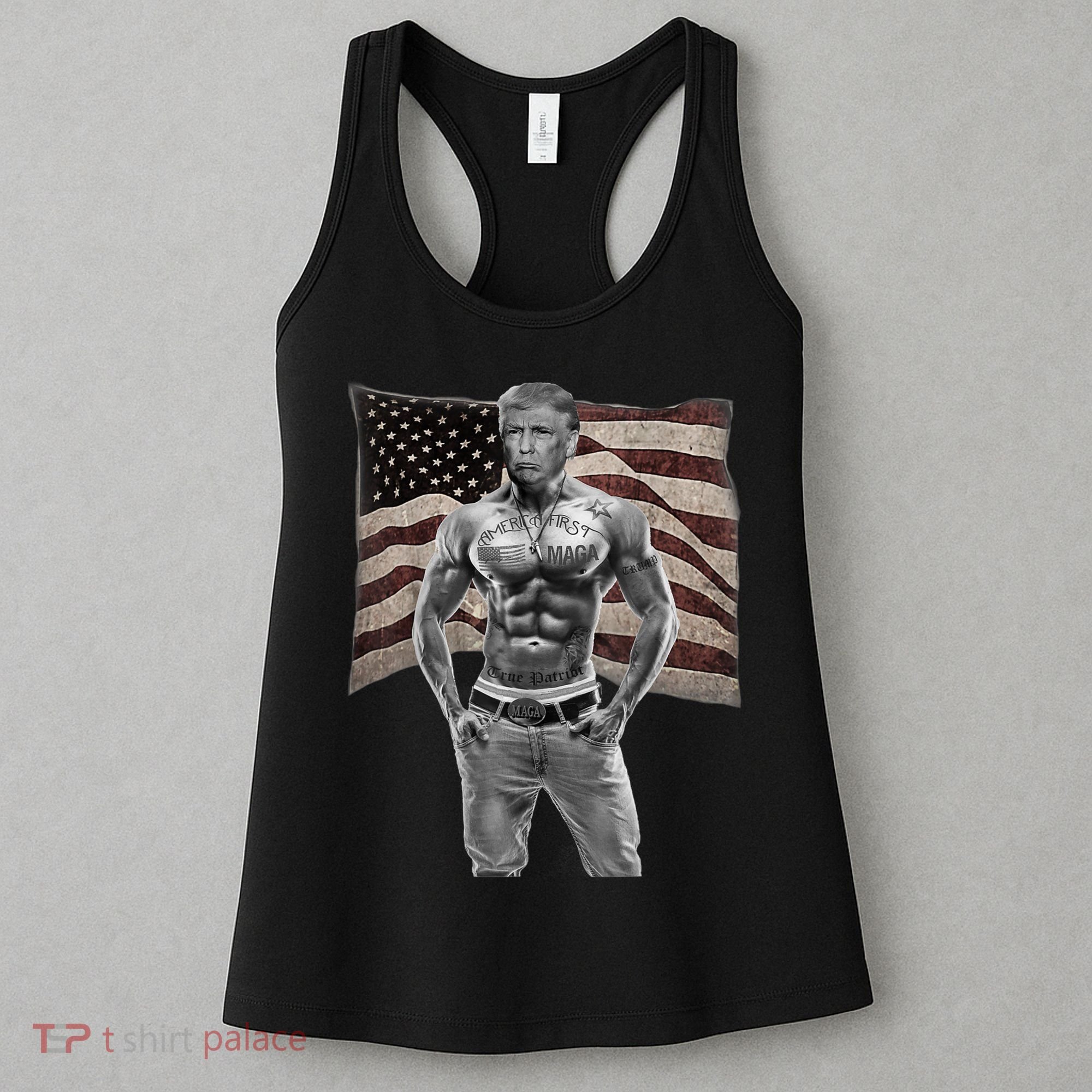 Gangster Pro Donald Trump Tattoo Republican American Flag Women's Tank Top