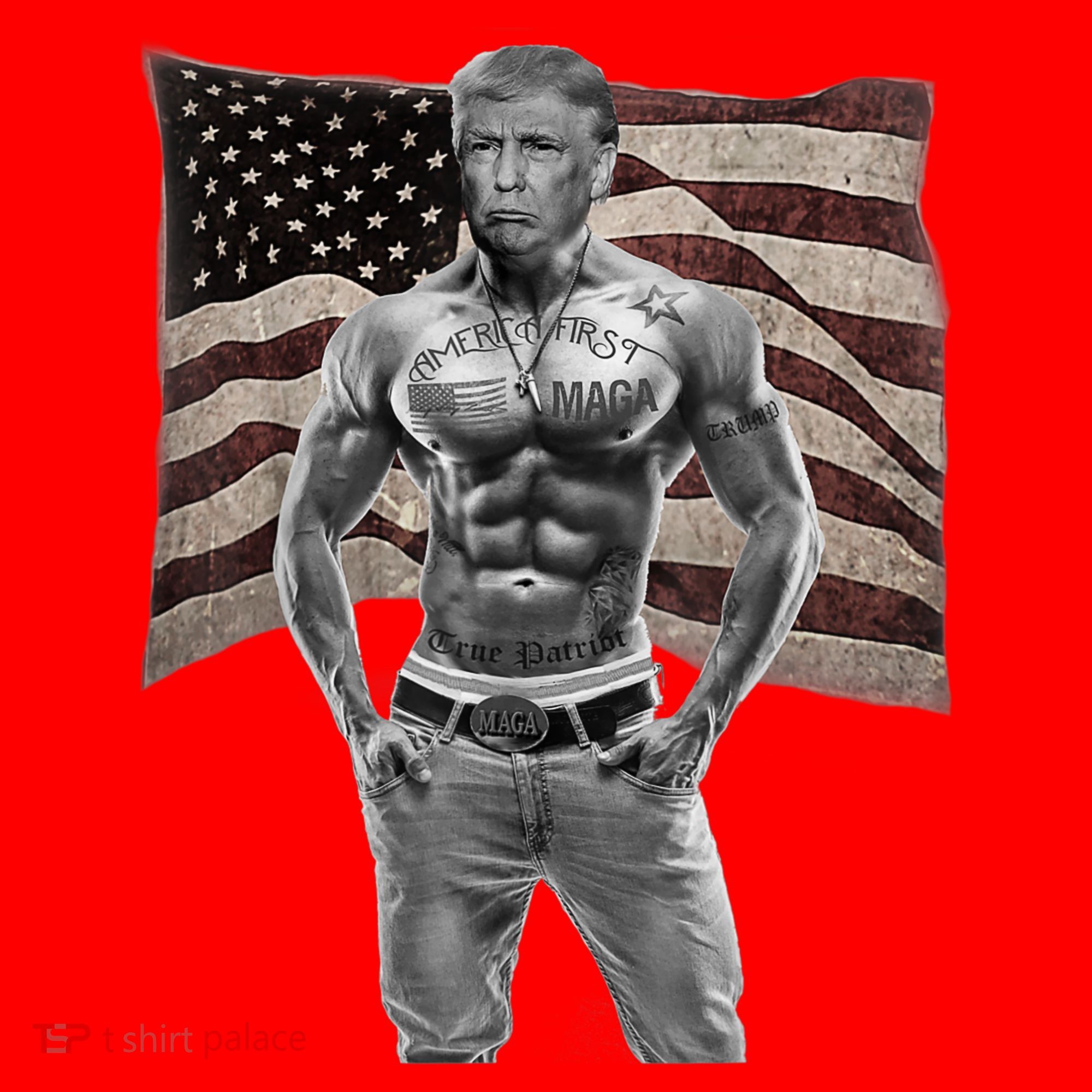 Gangster Pro Donald Trump Tattoo Republican American Flag Santa Hat