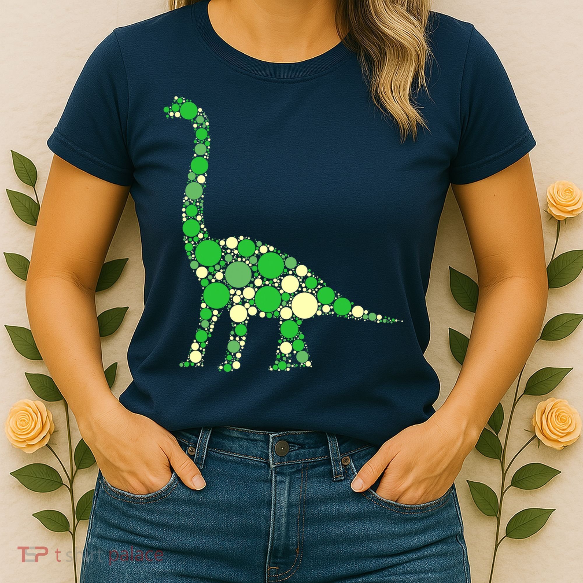 Green Polka Dot Dinosaur Dot Day Shirt For Teacher Student Women's T-Shirt