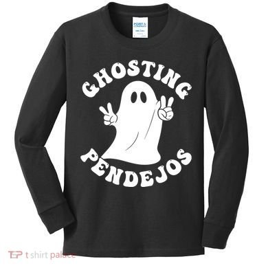 Ghosting Pendejos Funny Mexican Ghost Halloween Meme Kids Long Sleeve Shirt