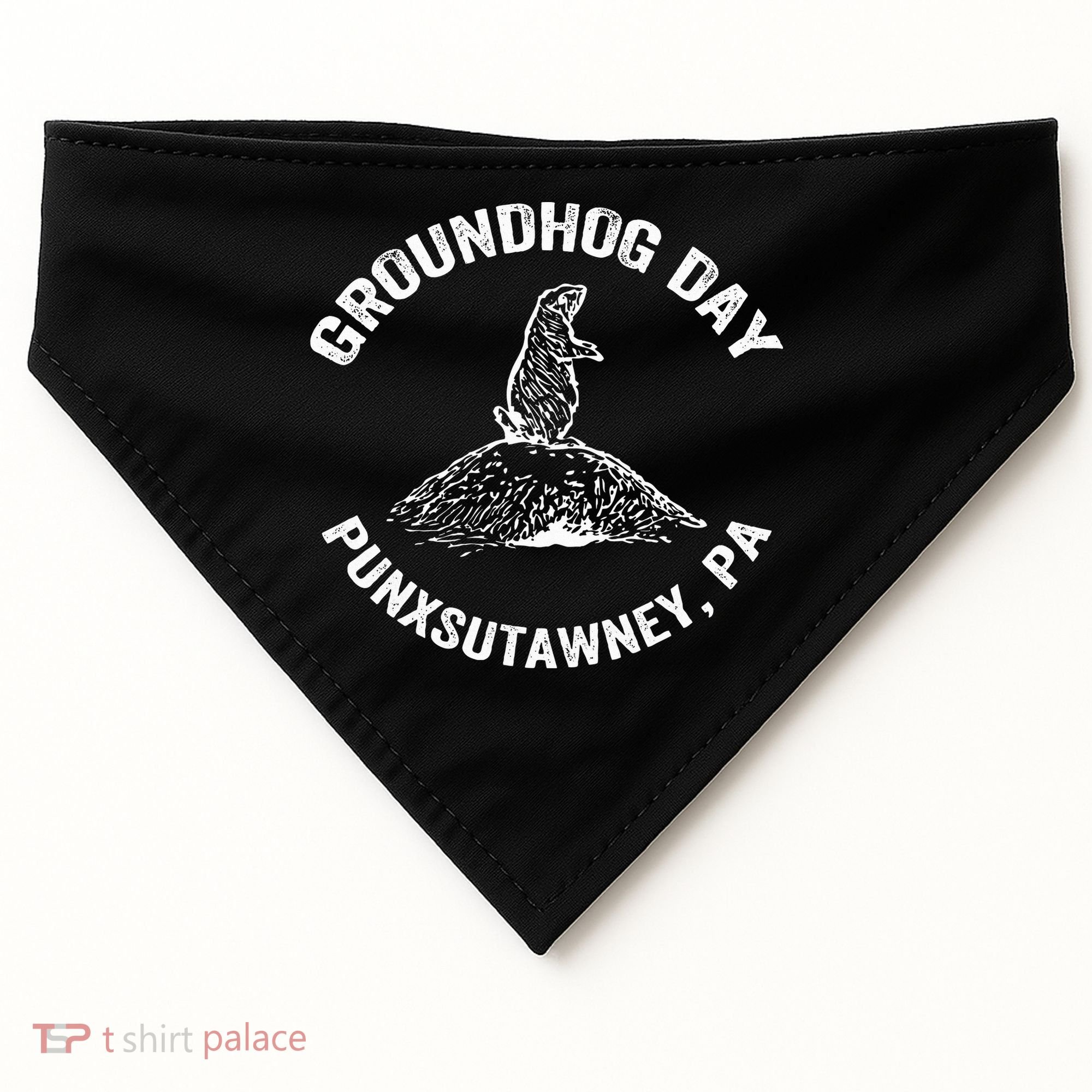 Groundhog Punxsutawney Funny Groundhog Day Shadow Gift USA-Made Doggie Bandana
