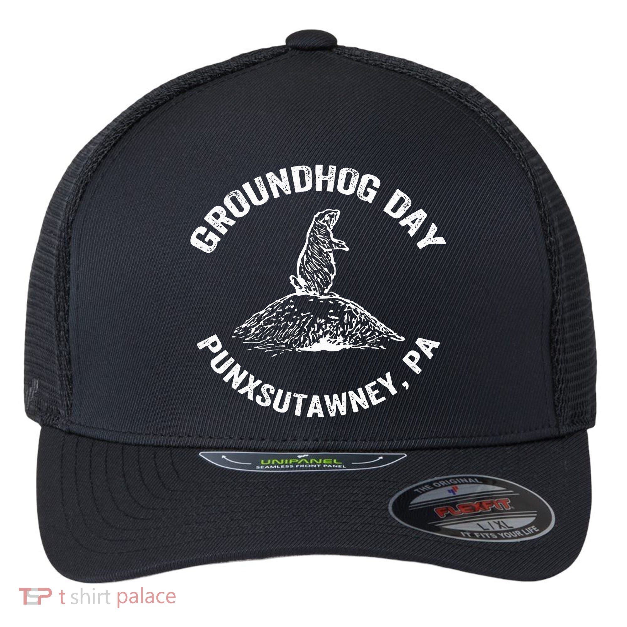 Groundhog Punxsutawney Funny Groundhog Day Shadow Gift Flexfit Unipanel Trucker Cap