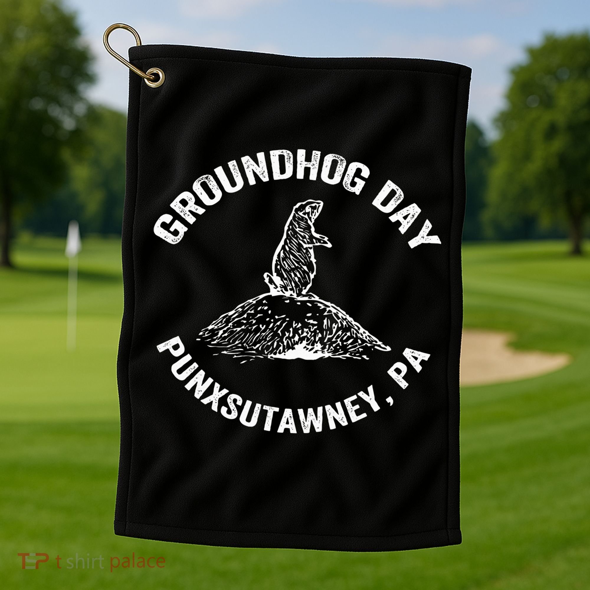 Groundhog Punxsutawney Funny Groundhog Day Shadow Gift Golf Towel