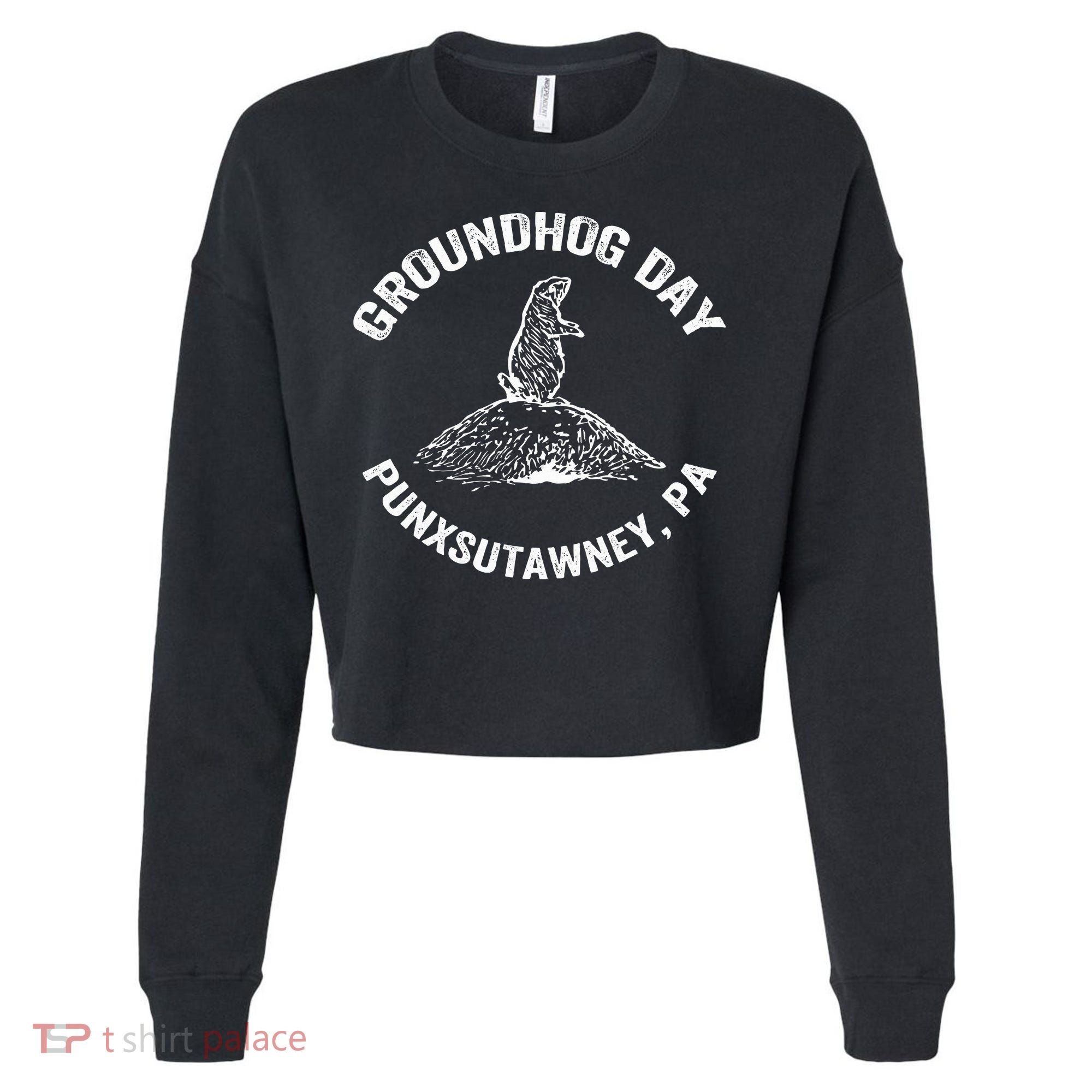 Groundhog Punxsutawney Funny Groundhog Day Shadow Gift Cropped Pullover Crew