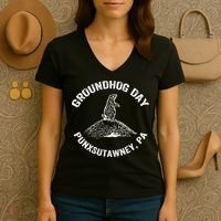 Groundhog Punxsutawney Funny Groundhog Day Shadow Gift Women's V-Neck T-Shirt thumb 3