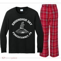 Groundhog Punxsutawney Funny Groundhog Day Shadow Gift Kids Long Sleeve Plaid Pajama Set thumb 0