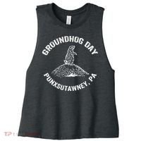 Groundhog Punxsutawney Funny Groundhog Day Shadow Gift Women's Racerback Cropped Tank thumb 0