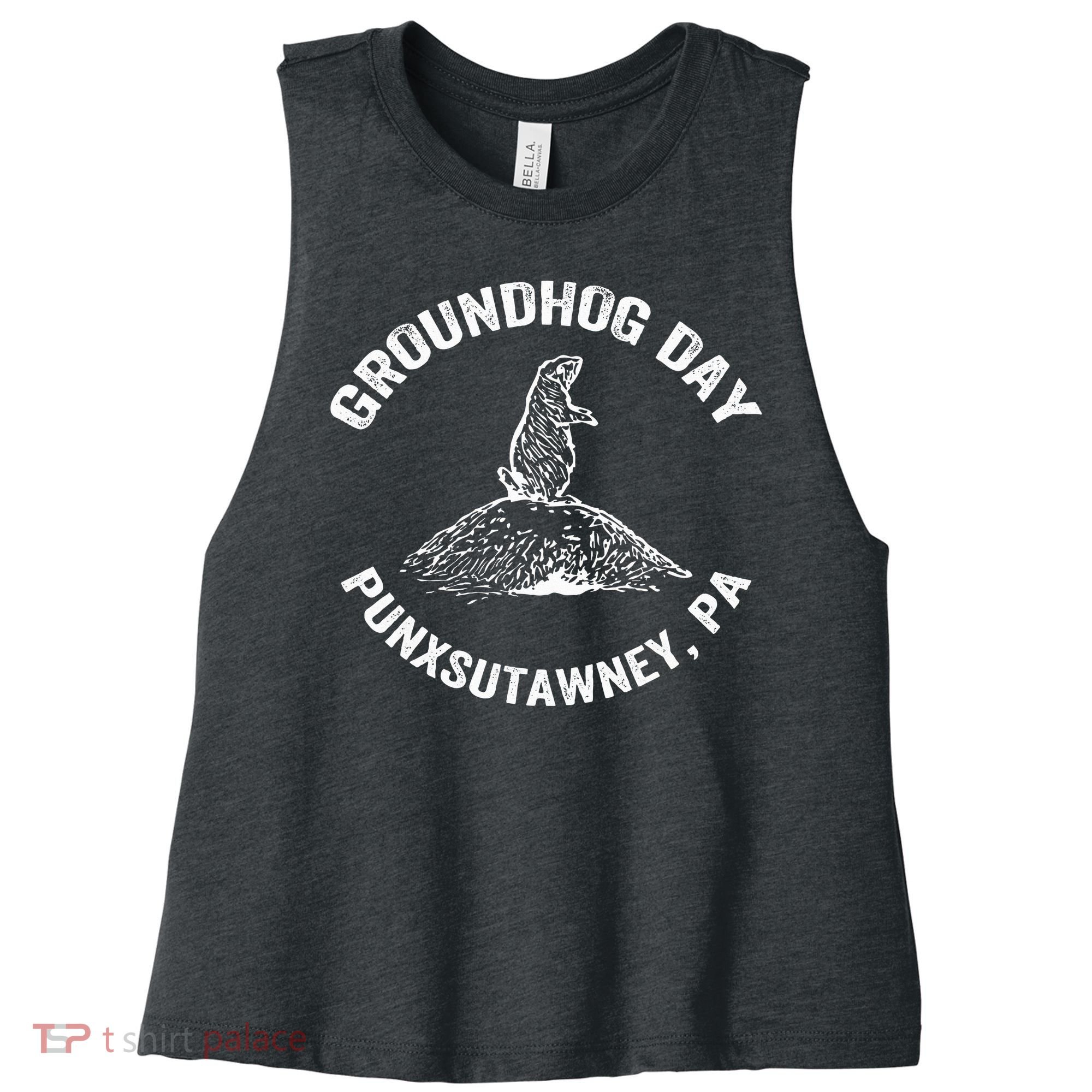Groundhog Punxsutawney Funny Groundhog Day Shadow Gift Women's Racerback Cropped Tank