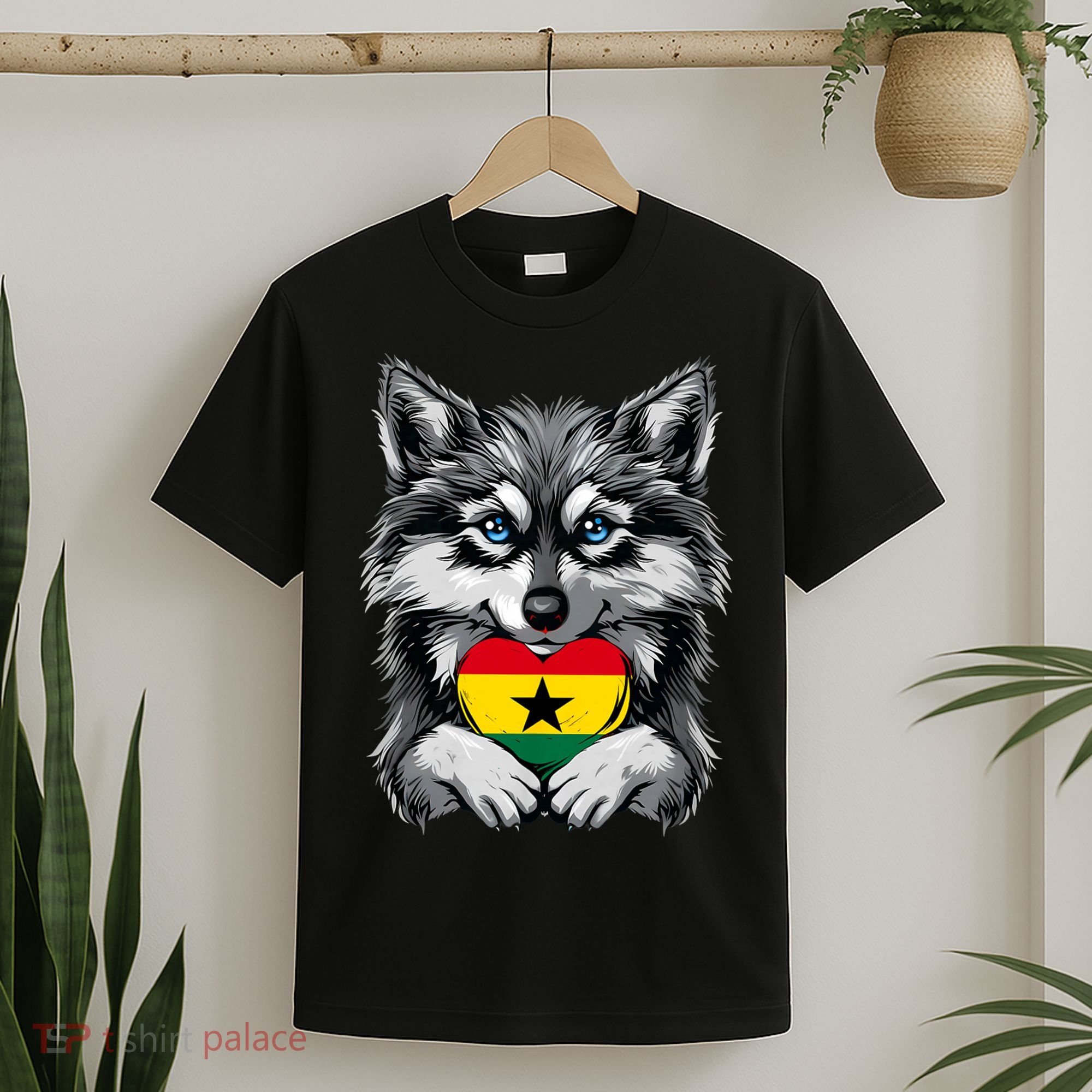 Ghanaian Pride Ghana Flag Cute Wolf Heart Ghanaian Roots T-Shirt
