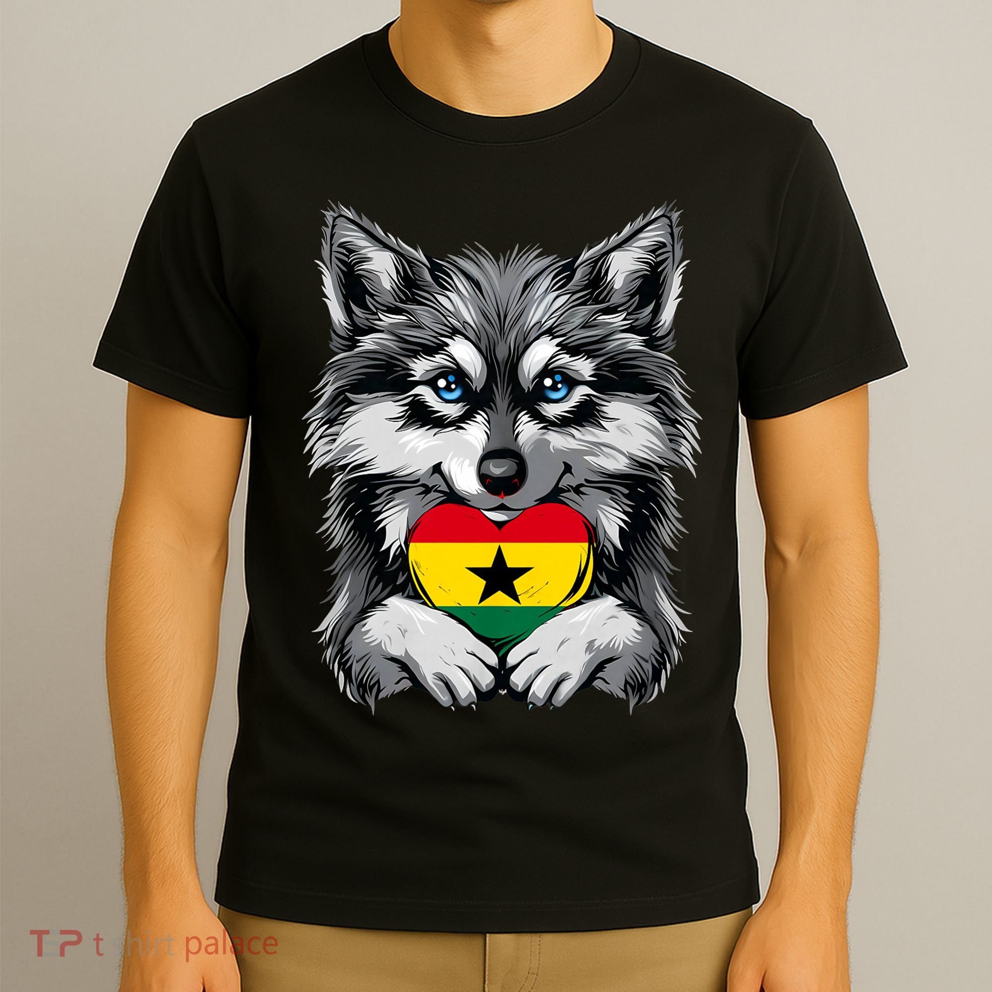Ghanaian Pride Ghana Flag Cute Wolf Heart Ghanaian Roots T-Shirt