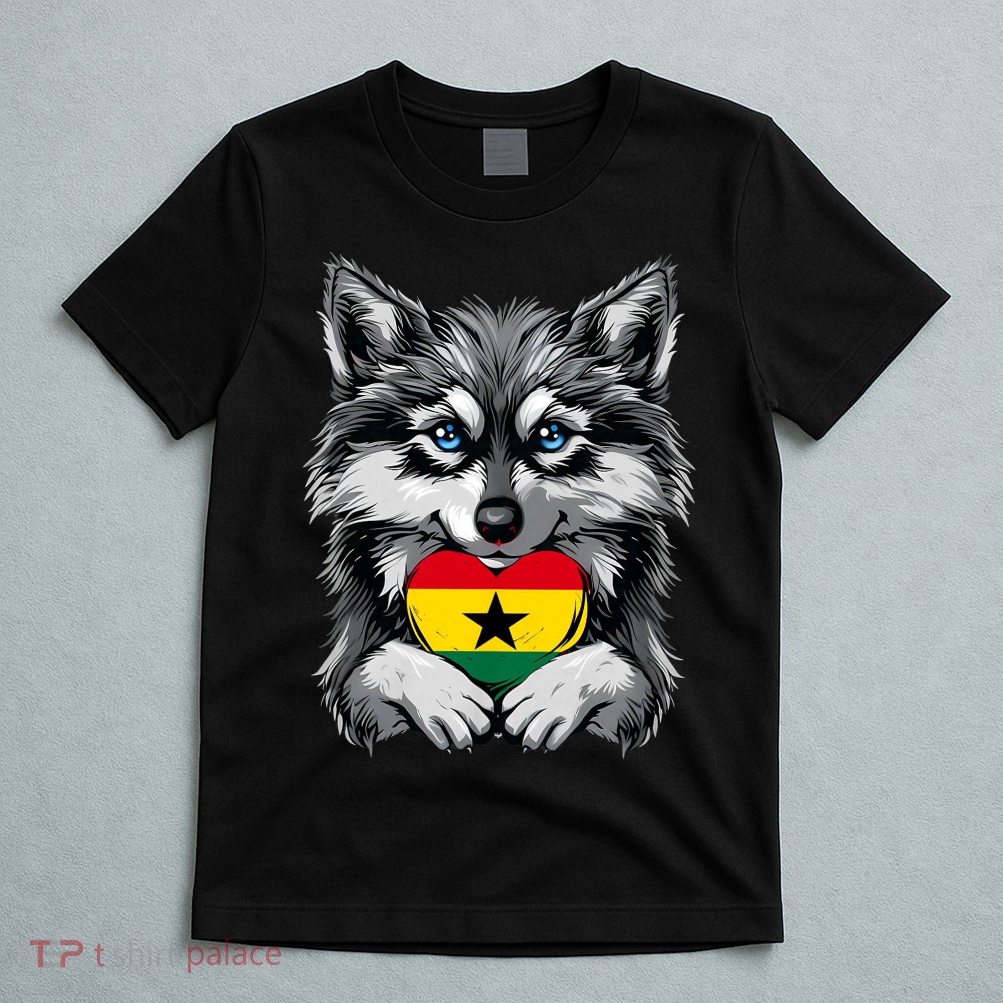 Ghanaian Pride Ghana Flag Cute Wolf Heart Ghanaian Roots T-Shirt