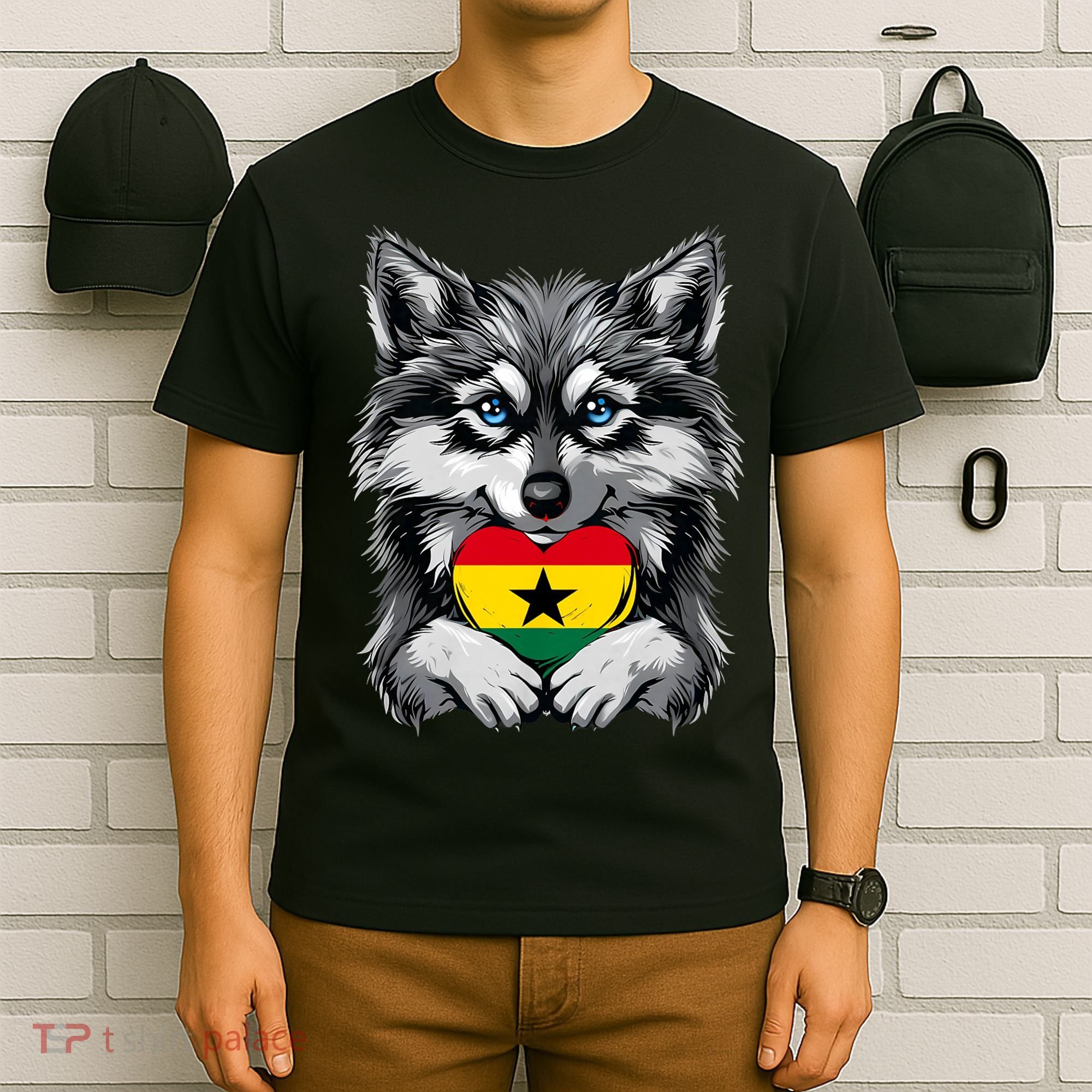 Ghanaian Pride Ghana Flag Cute Wolf Heart Ghanaian Roots T-Shirt