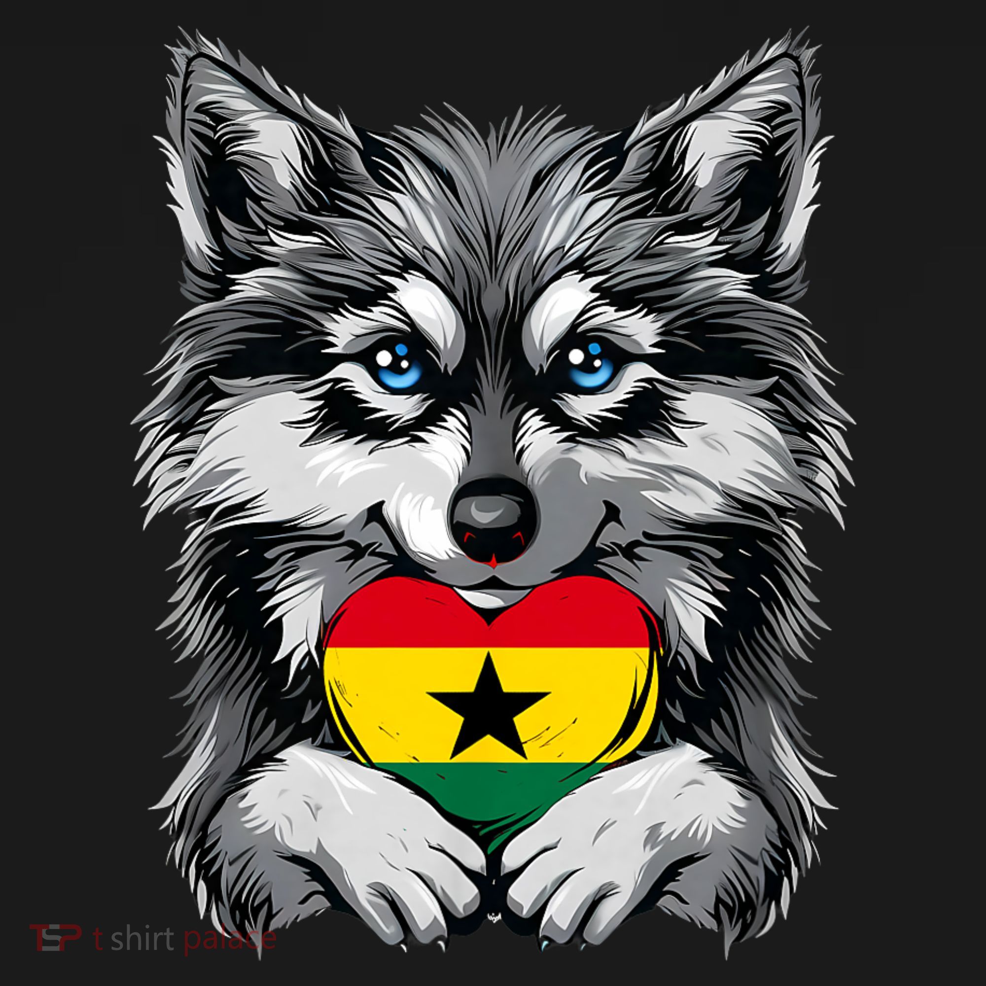 Ghanaian Pride Ghana Flag Cute Wolf Heart Ghanaian Roots Women's Tank Top