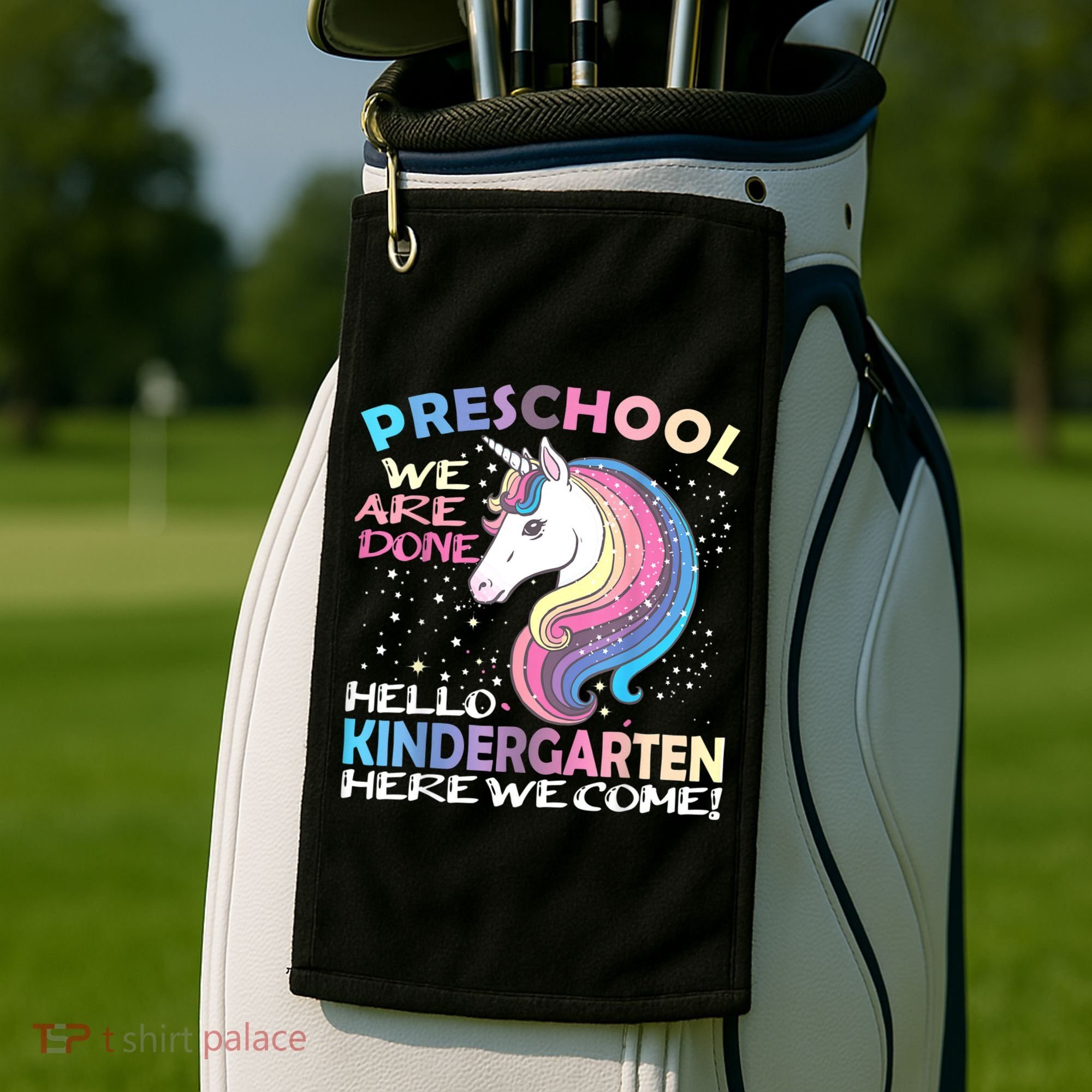 Goodbye Preschool Graduation Hello Kindergarten Prek Unicorn Golf Towel