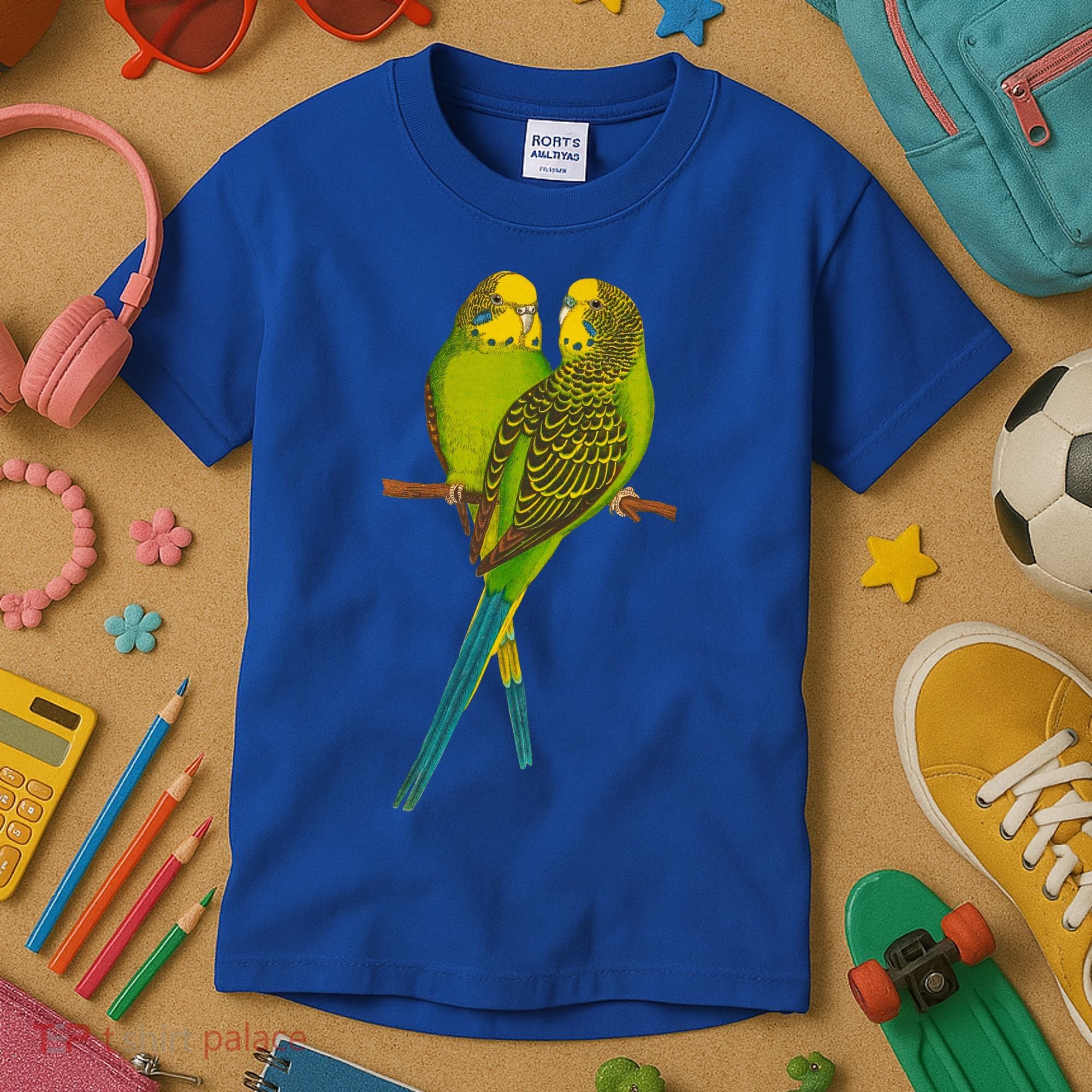 Green Parakeet Gift Cute Parakeets Budgie Bird Lover Kids T-Shirt
