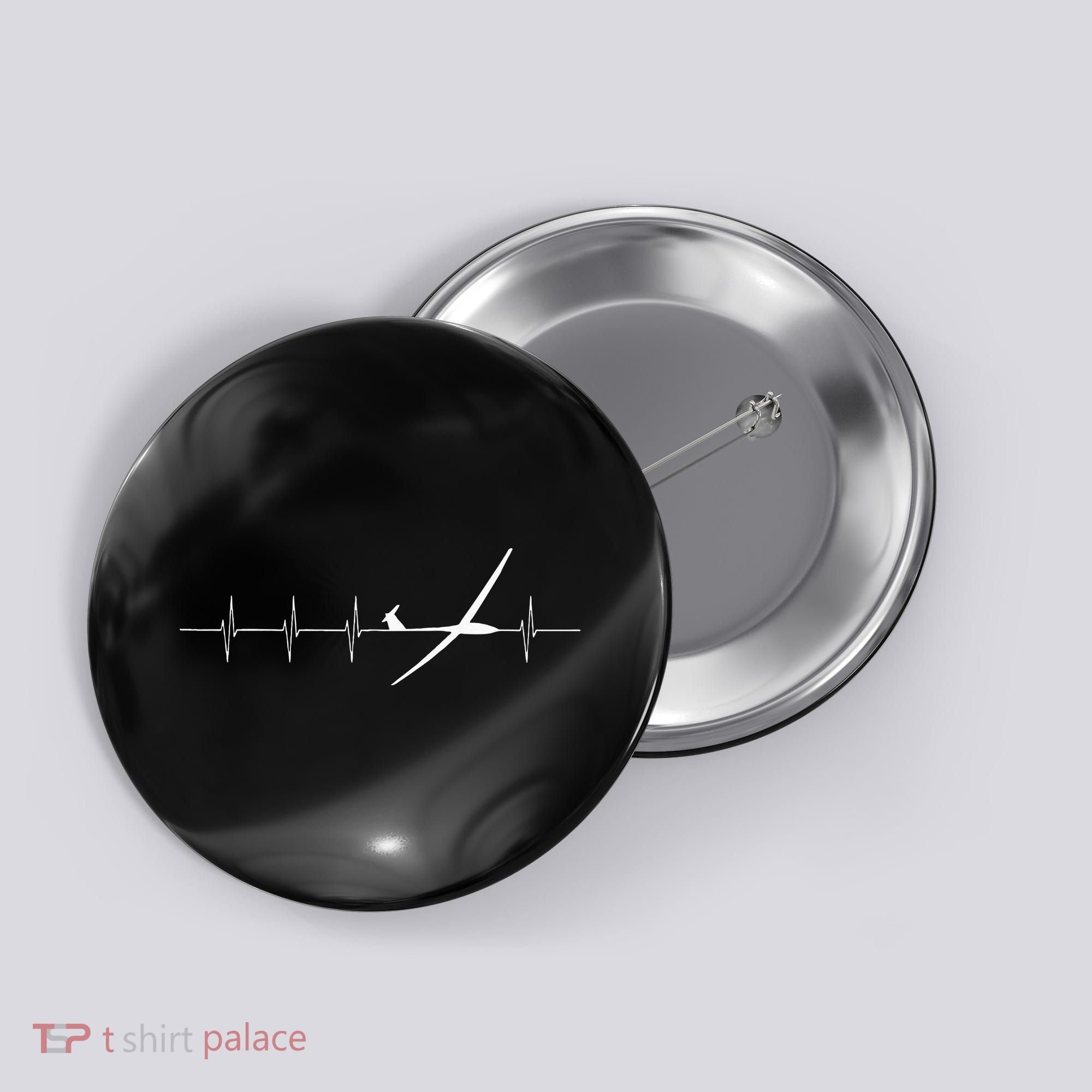Glider Pilot Heartbeat Sailplane Pilot Gift Tee ECG Button