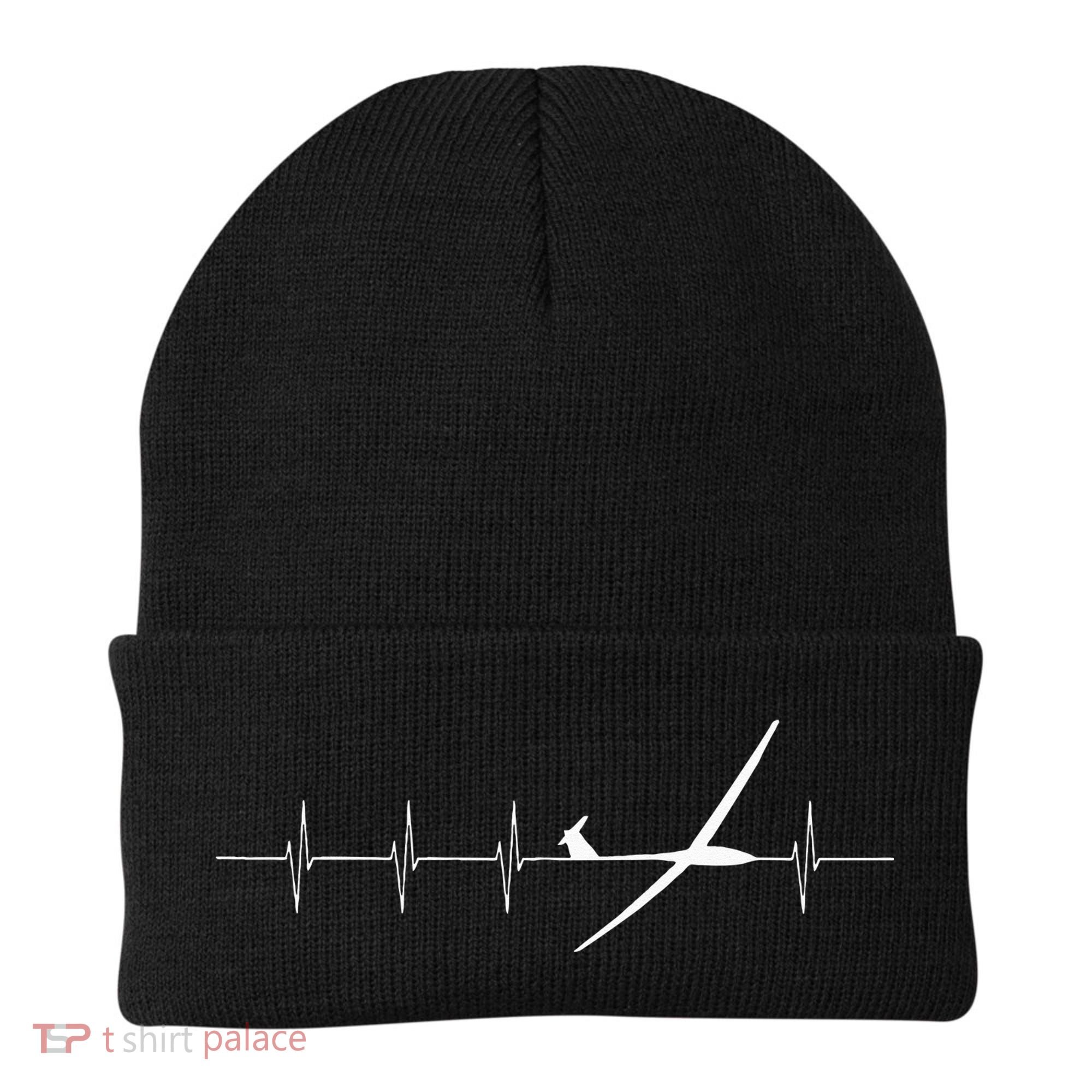 Glider Pilot Heartbeat Sailplane Pilot Gift Tee ECG Beanie