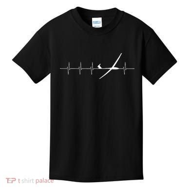 Glider Pilot Heartbeat Sailplane Pilot Gift Tee ECG Kids T-Shirt