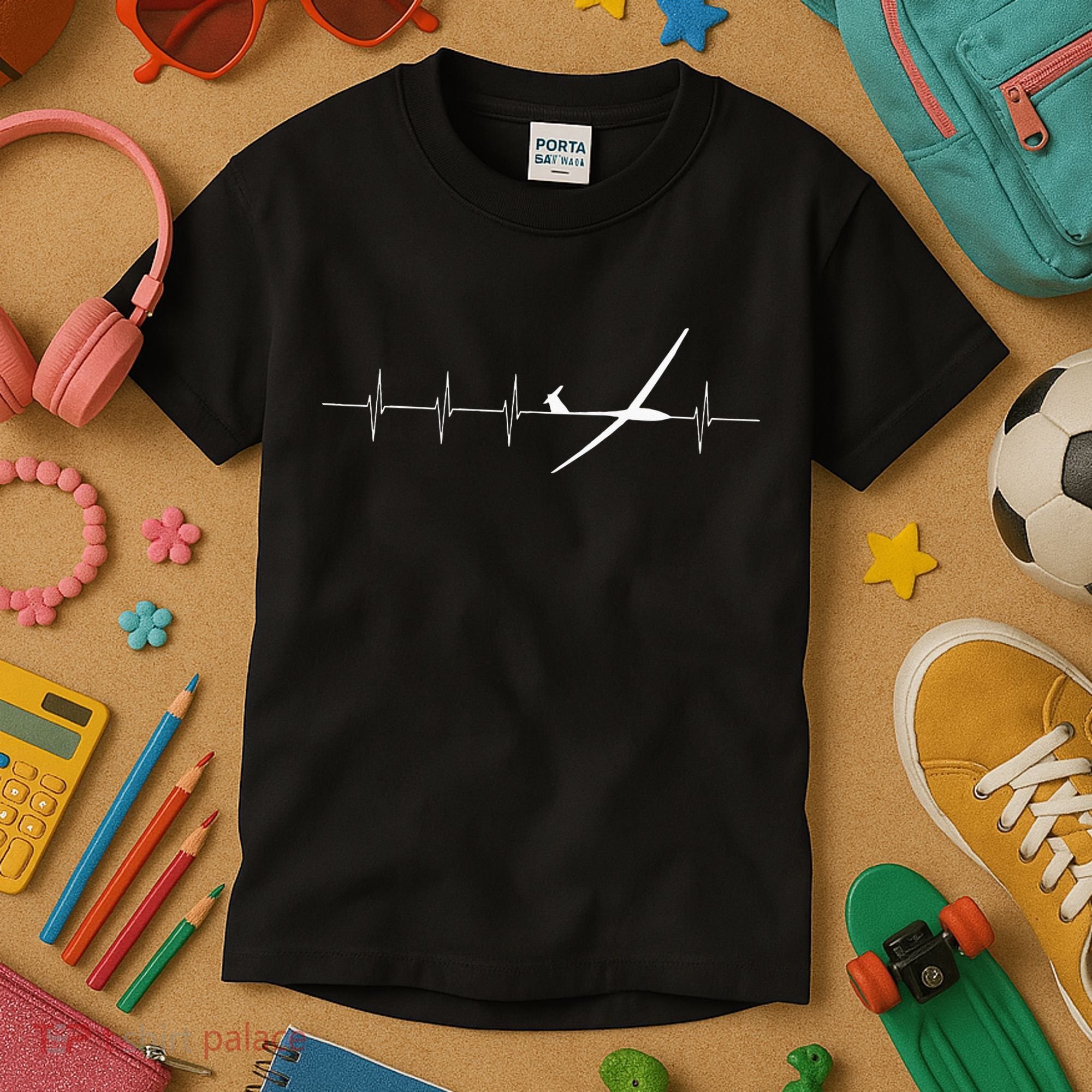 Glider Pilot Heartbeat Sailplane Pilot Gift Tee ECG Kids T-Shirt