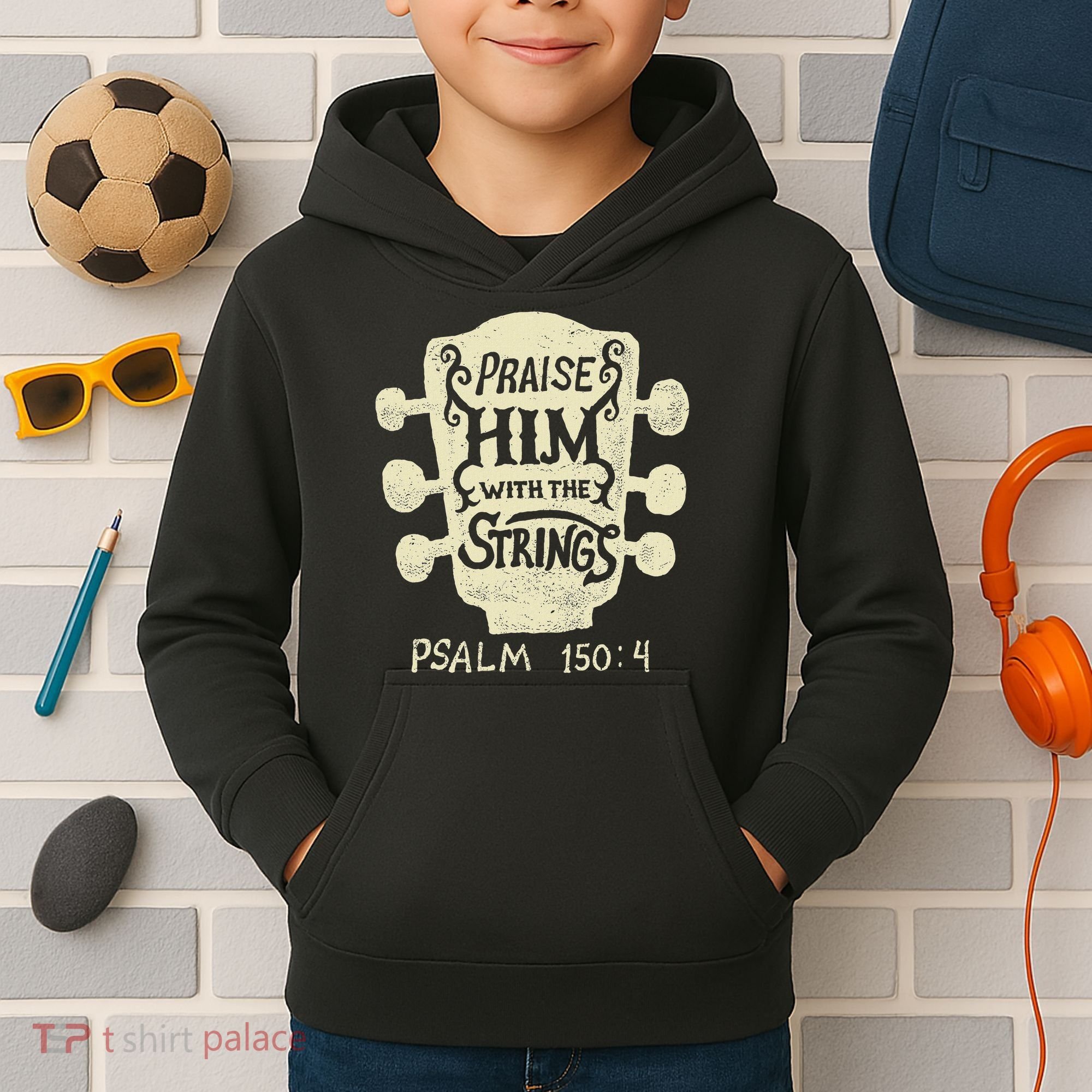 Guitarists Praise Him With The Strings Acoustic Guitar Music Kids Hoodie