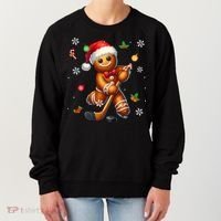Gingerbread Playing Hockey Christmas Player Family Gift Women's Sweatshirt thumb 0