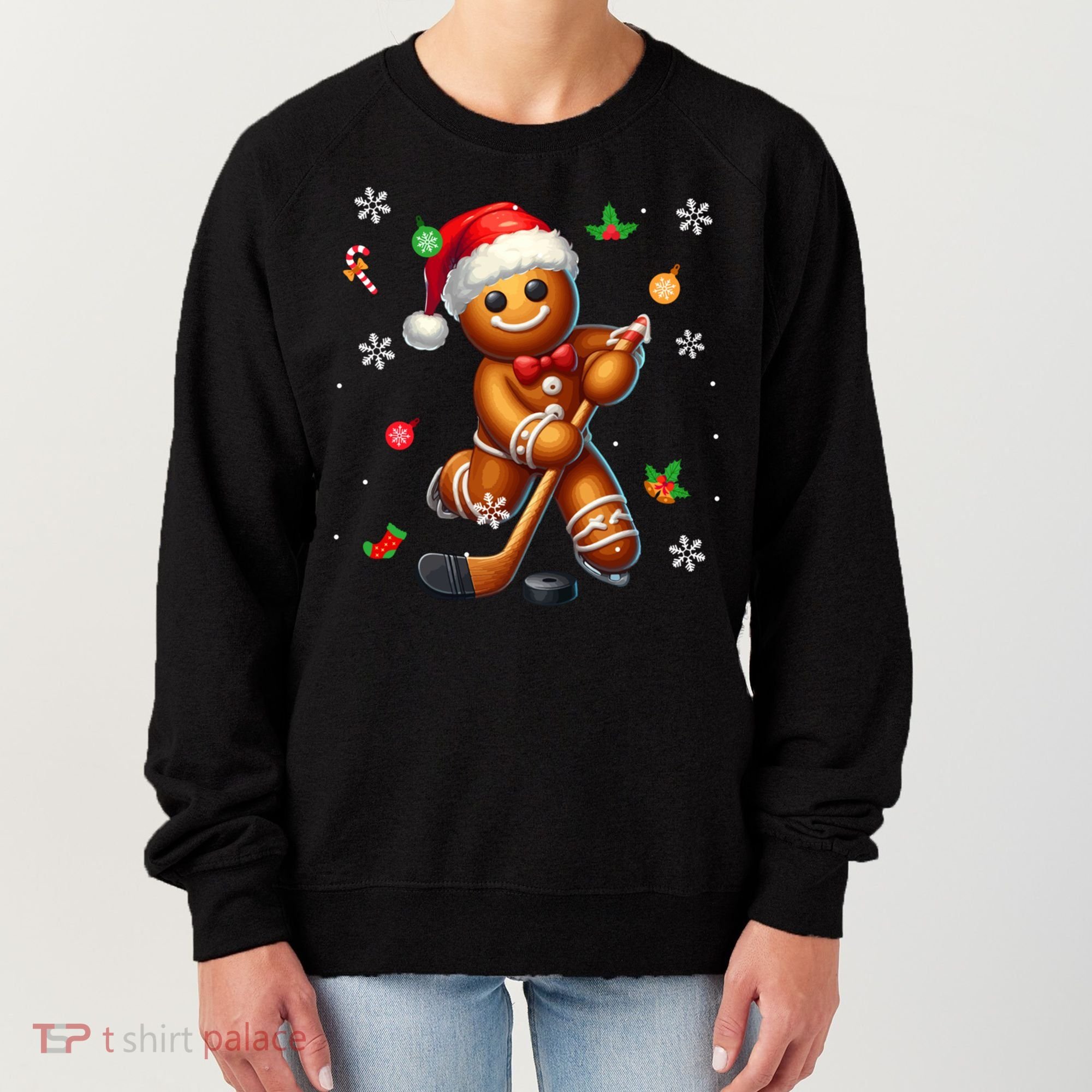 Gingerbread Playing Hockey Christmas Player Family Gift Women's Sweatshirt