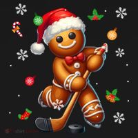 Gingerbread Playing Hockey Christmas Player Family Gift Bucket Hat thumb 4