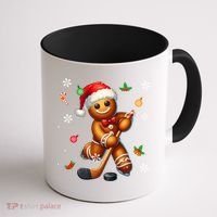 Gingerbread Playing Hockey Christmas Player Family Gift Coffee Mug thumb 1