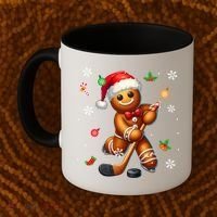 Gingerbread Playing Hockey Christmas Player Family Gift Coffee Mug thumb 2