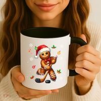 Gingerbread Playing Hockey Christmas Player Family Gift Coffee Mug thumb 3
