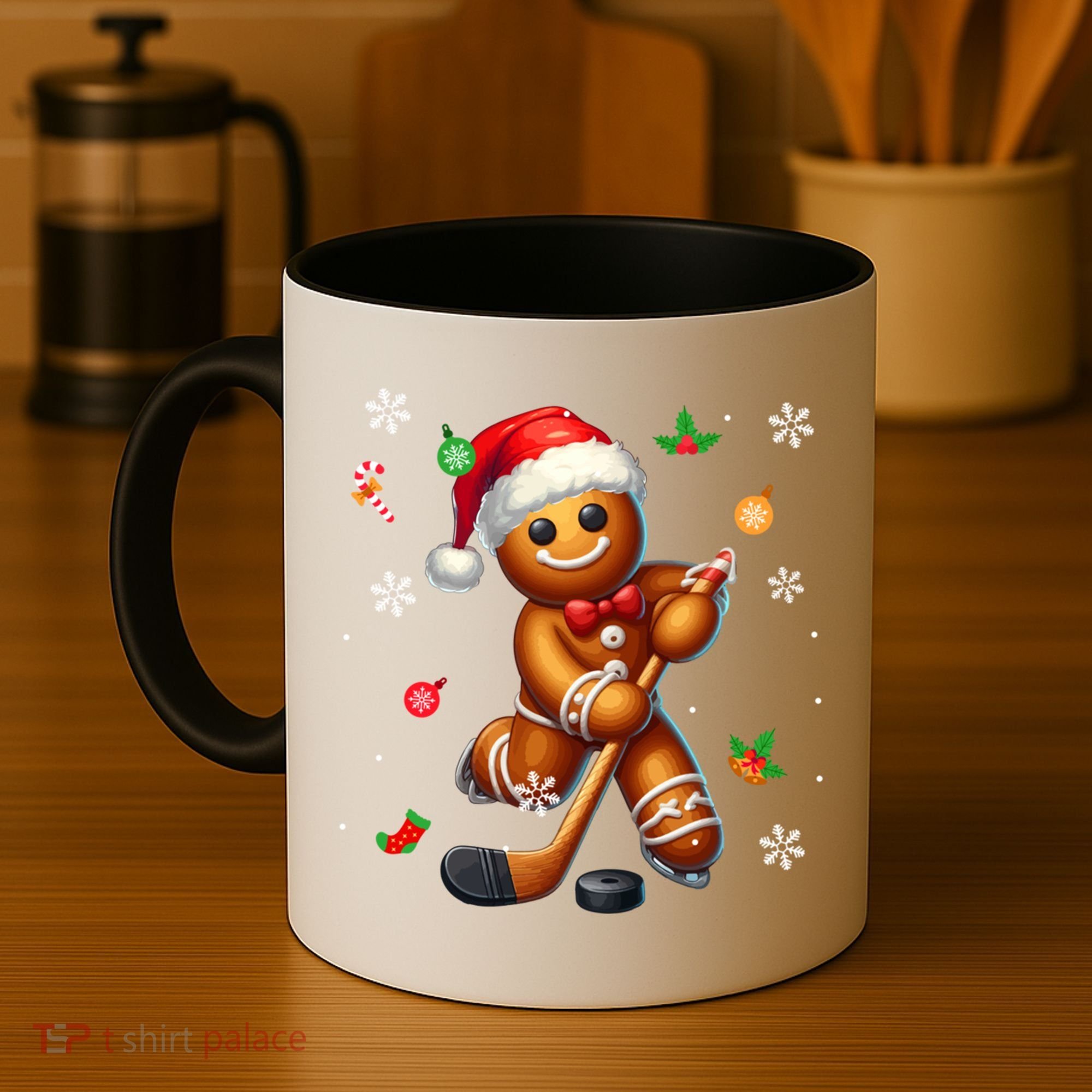 Gingerbread Playing Hockey Christmas Player Family Gift Coffee Mug