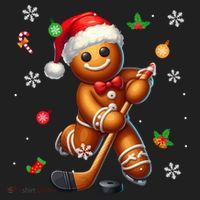 Gingerbread Playing Hockey Christmas Player Family Gift Beanie thumb 2