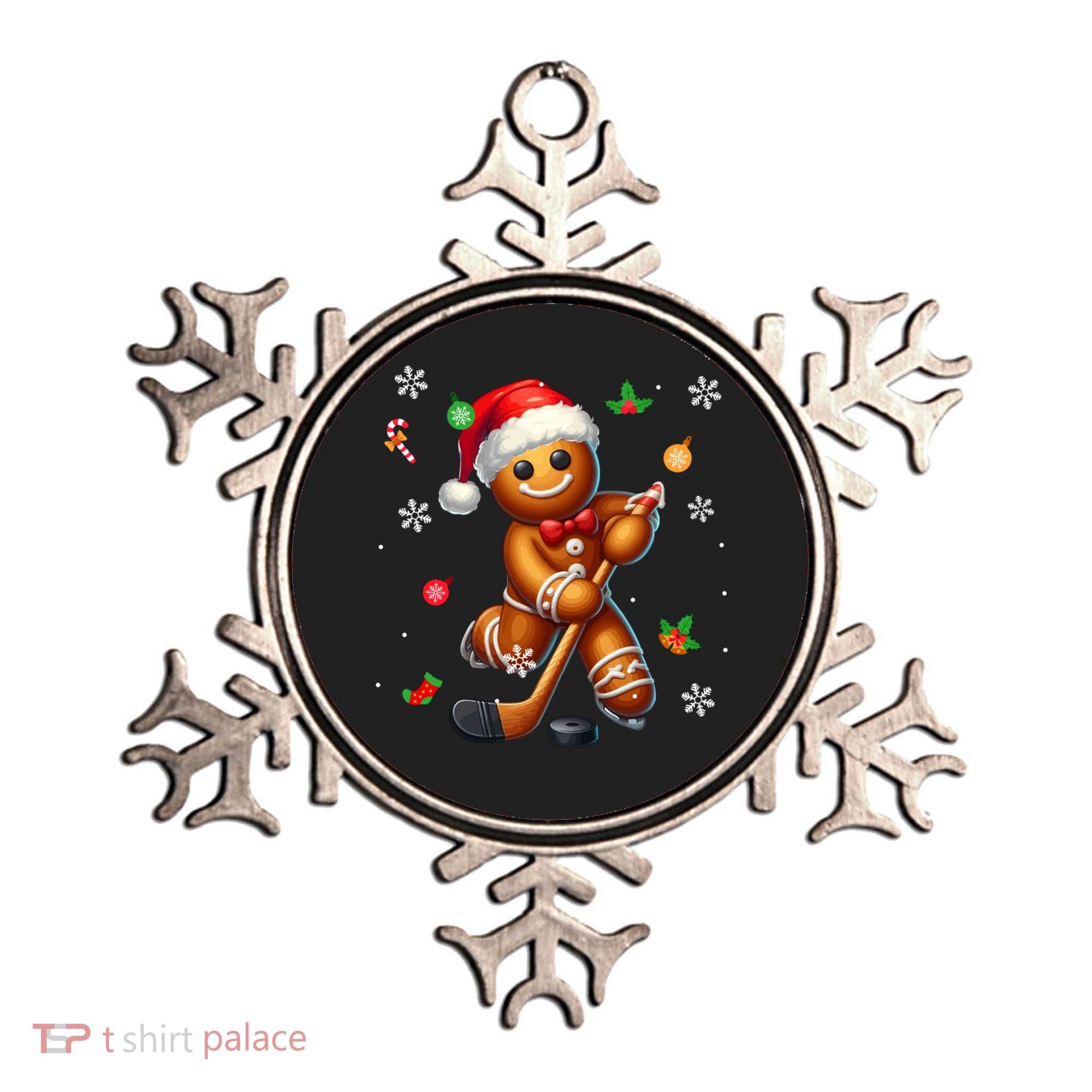 Gingerbread Playing Hockey Christmas Player Family Gift Ornament