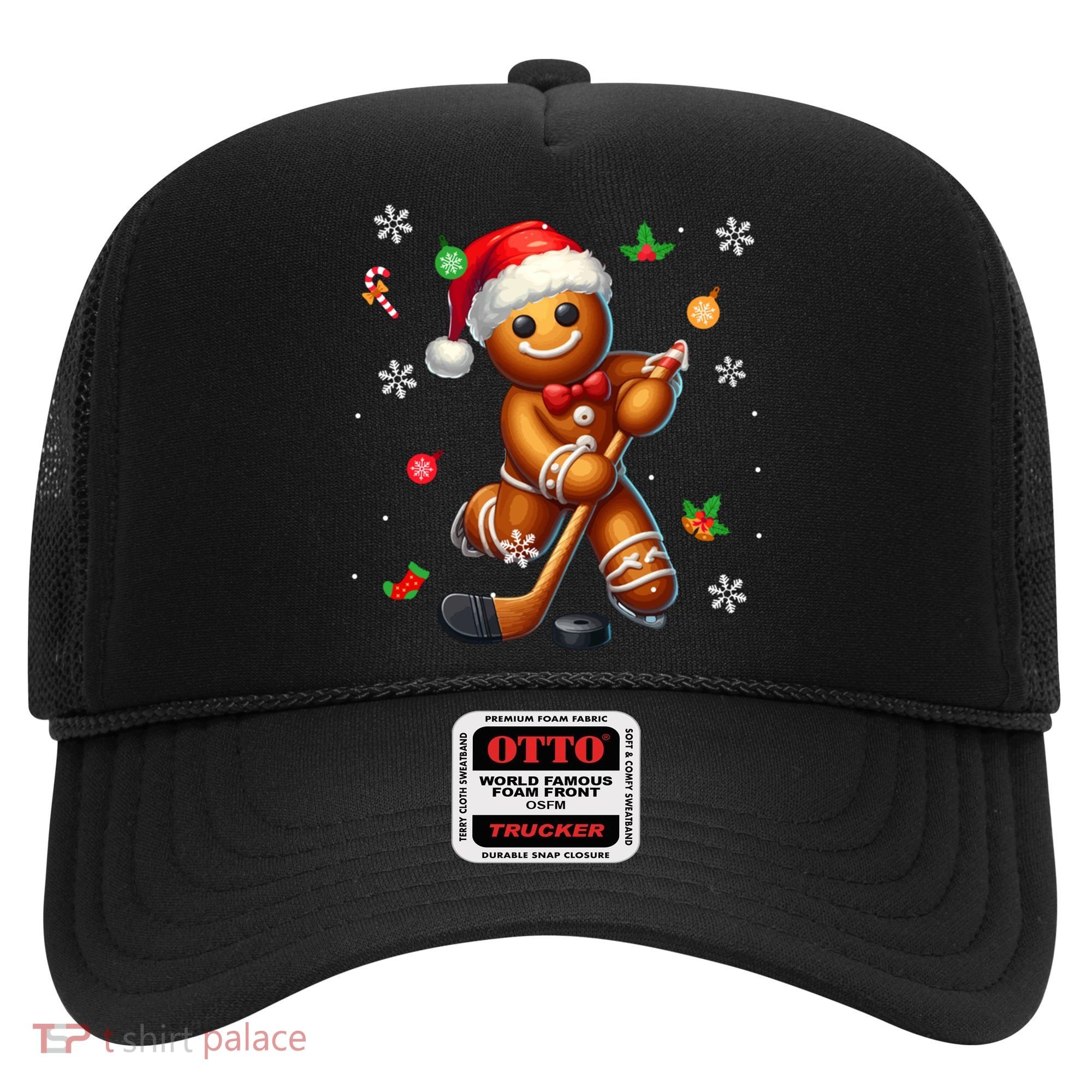 Gingerbread Playing Hockey Christmas Player Family Gift Hat