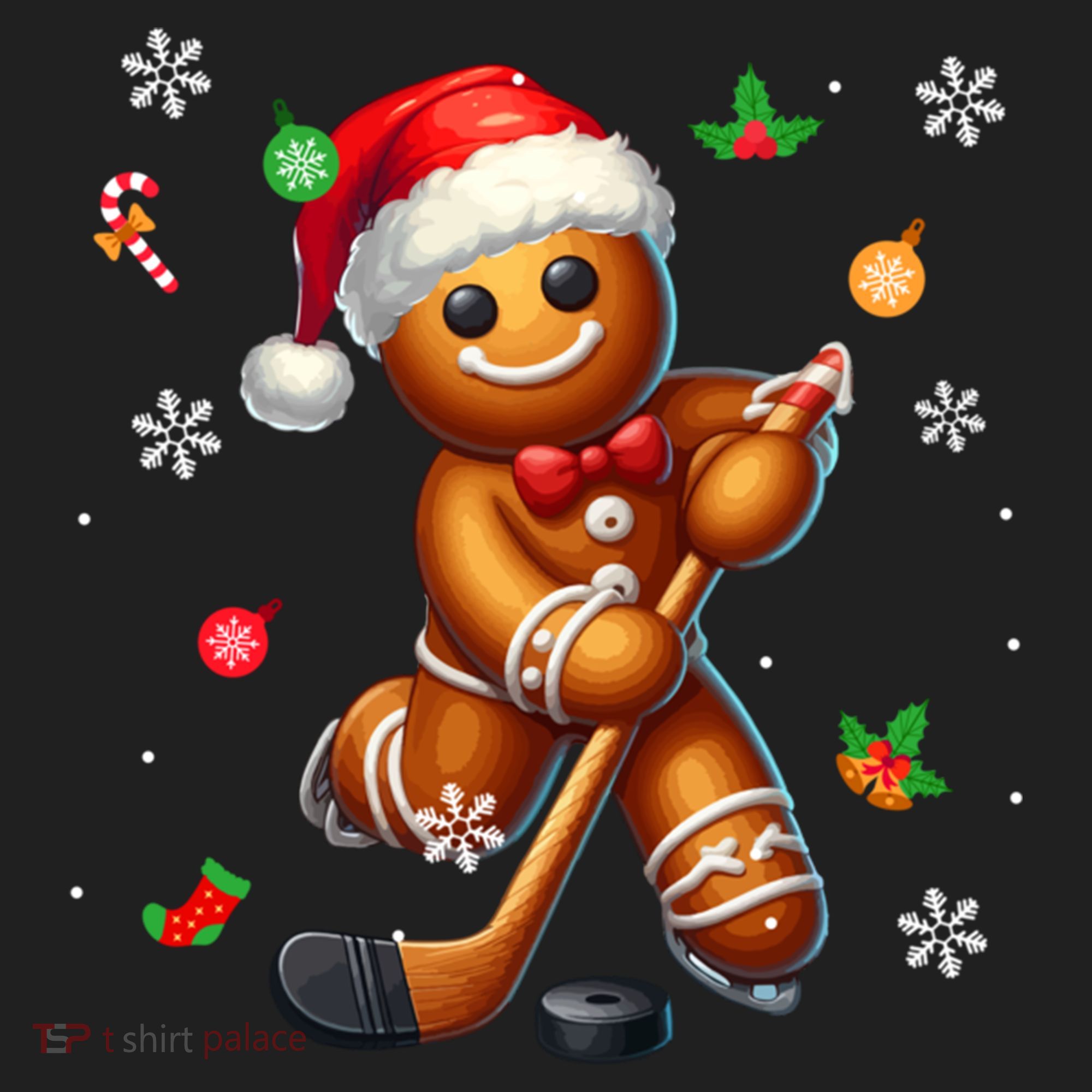 Gingerbread Playing Hockey Christmas Player Family Gift Hat