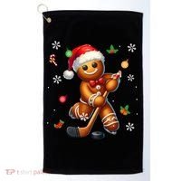Gingerbread Playing Hockey Christmas Player Family Gift Golf Towel thumb 0