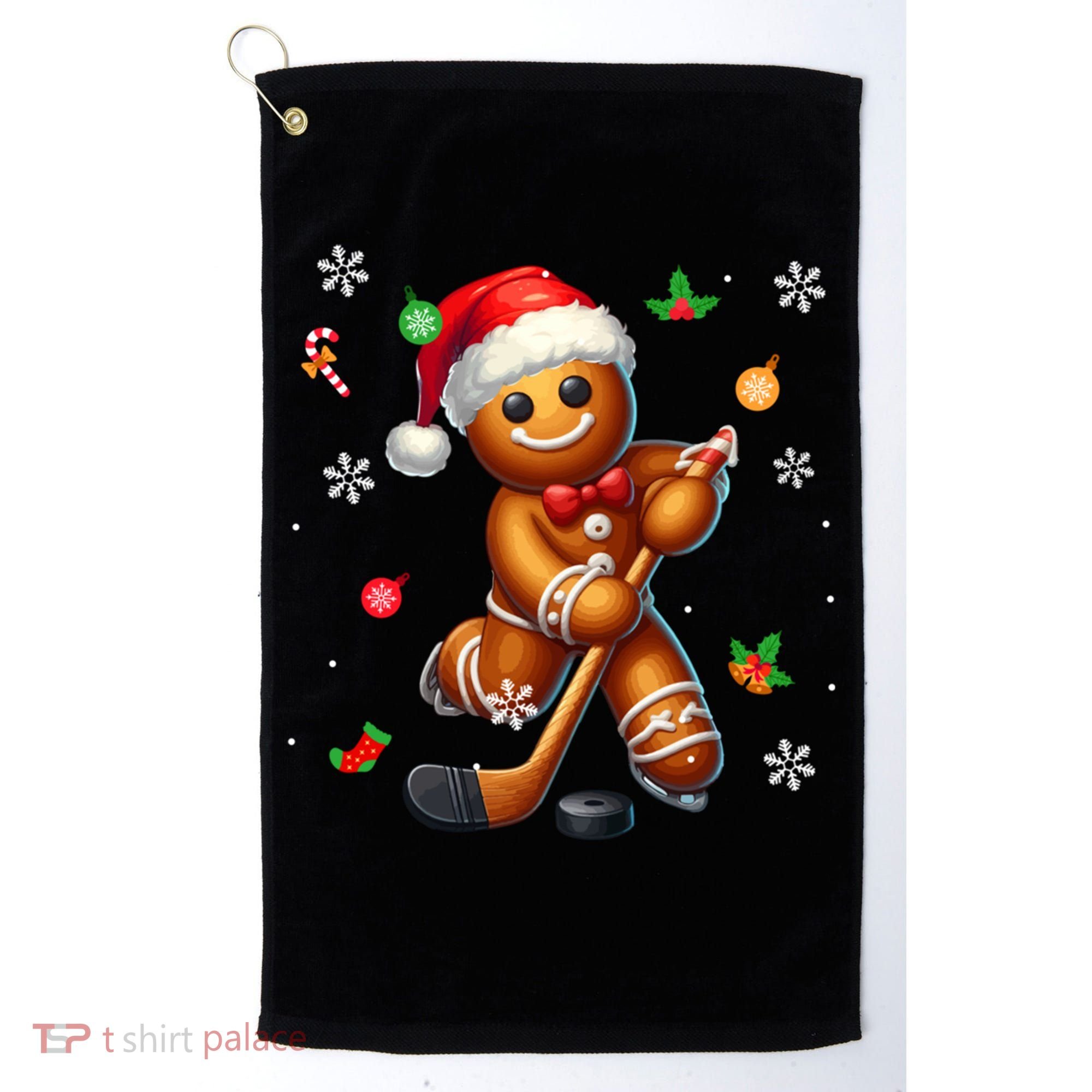 Gingerbread Playing Hockey Christmas Player Family Gift Golf Towel