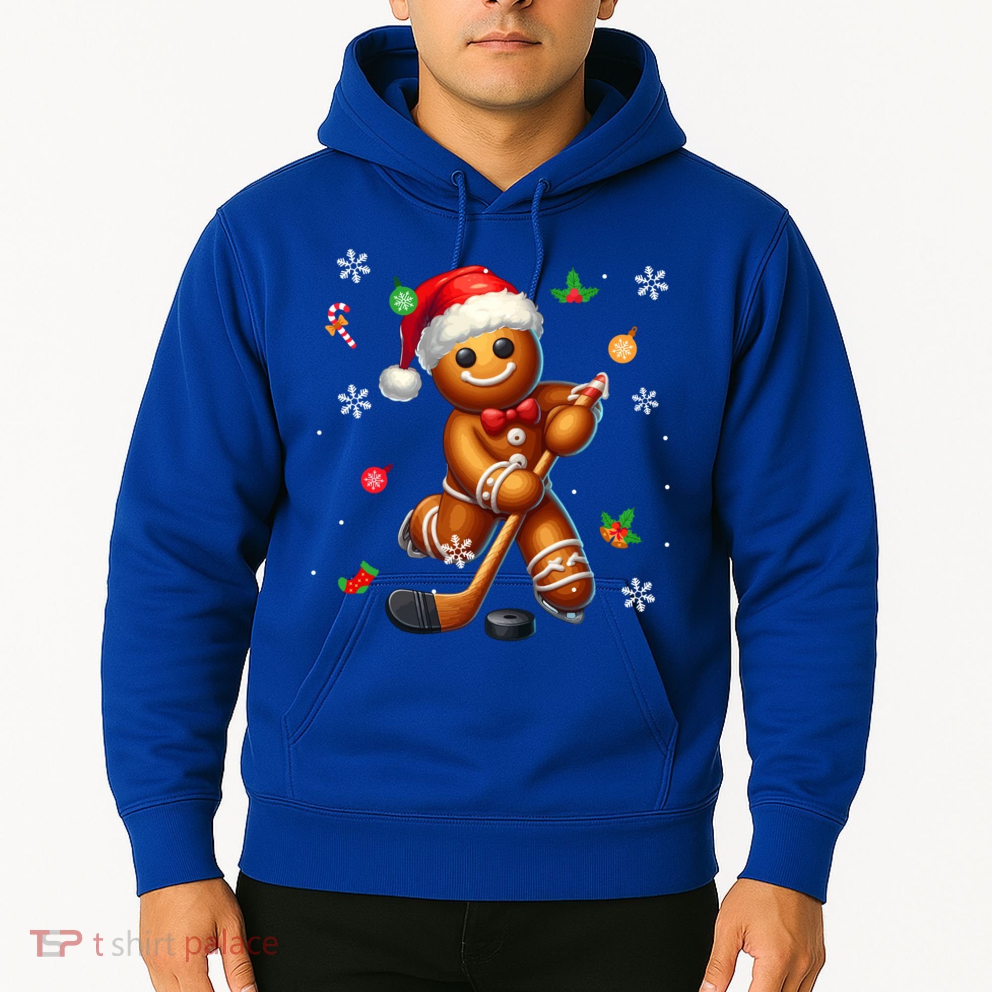 Gingerbread Playing Hockey Christmas Player Family Gift Hoodie