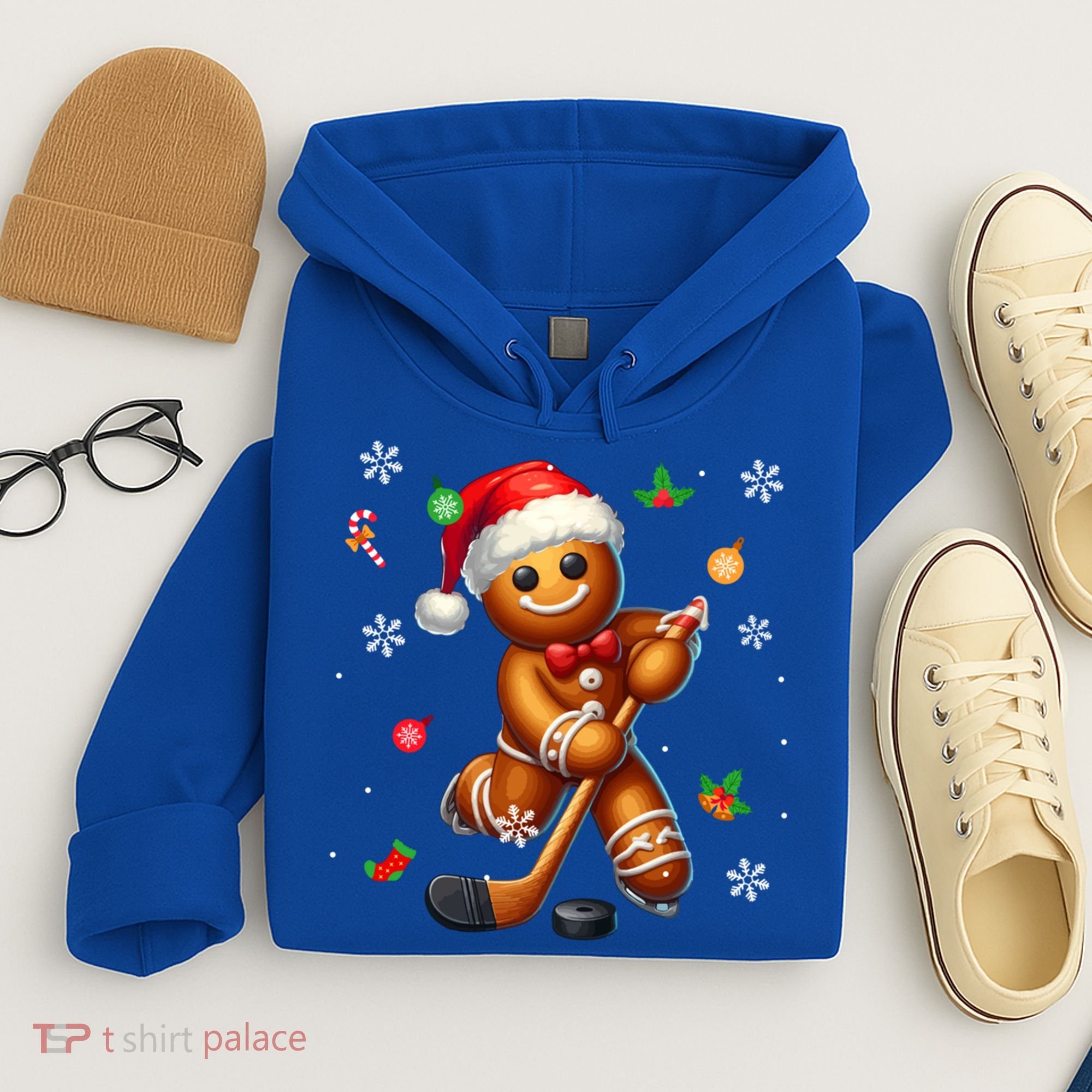 Gingerbread Playing Hockey Christmas Player Family Gift Hoodie