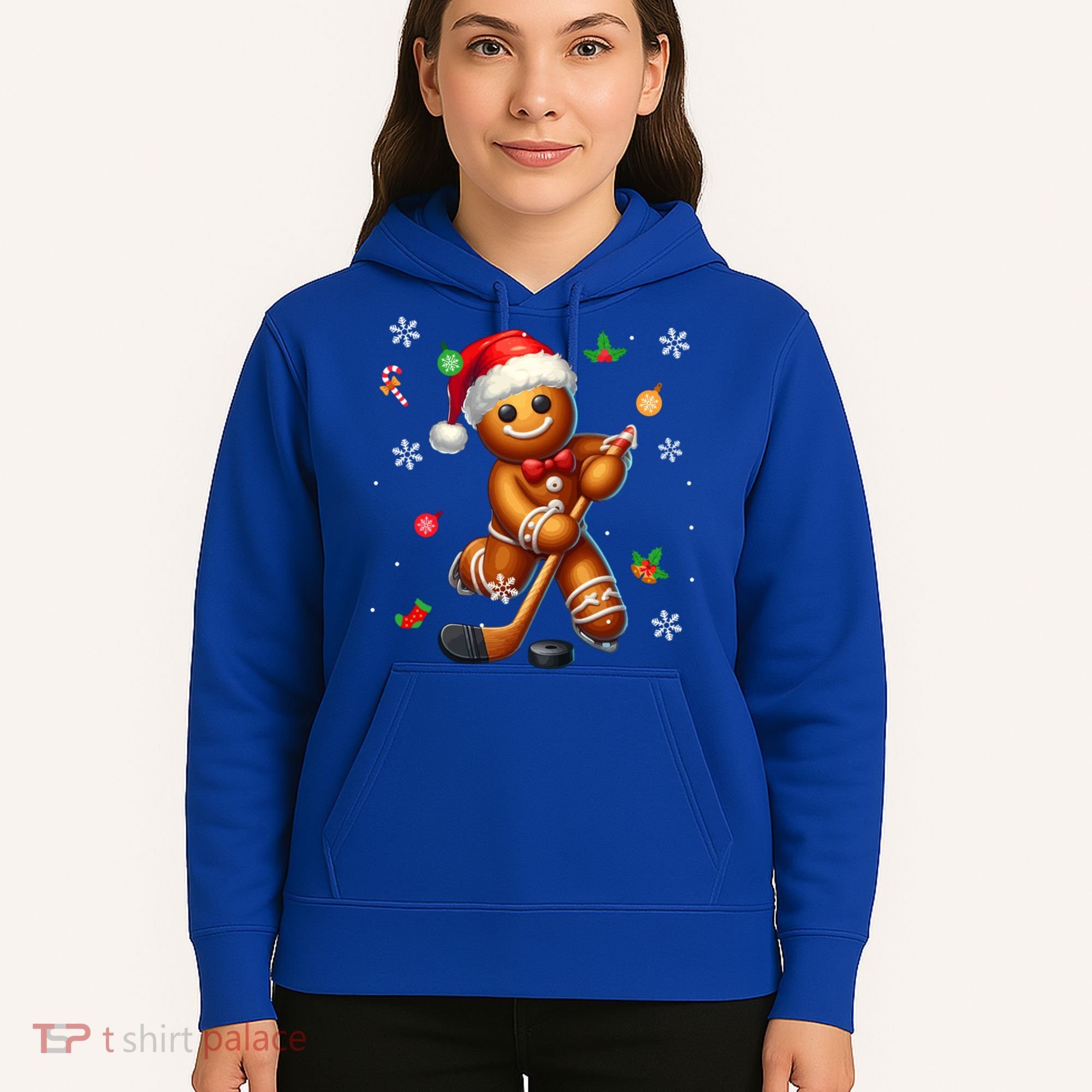 Gingerbread Playing Hockey Christmas Player Family Gift Hoodie