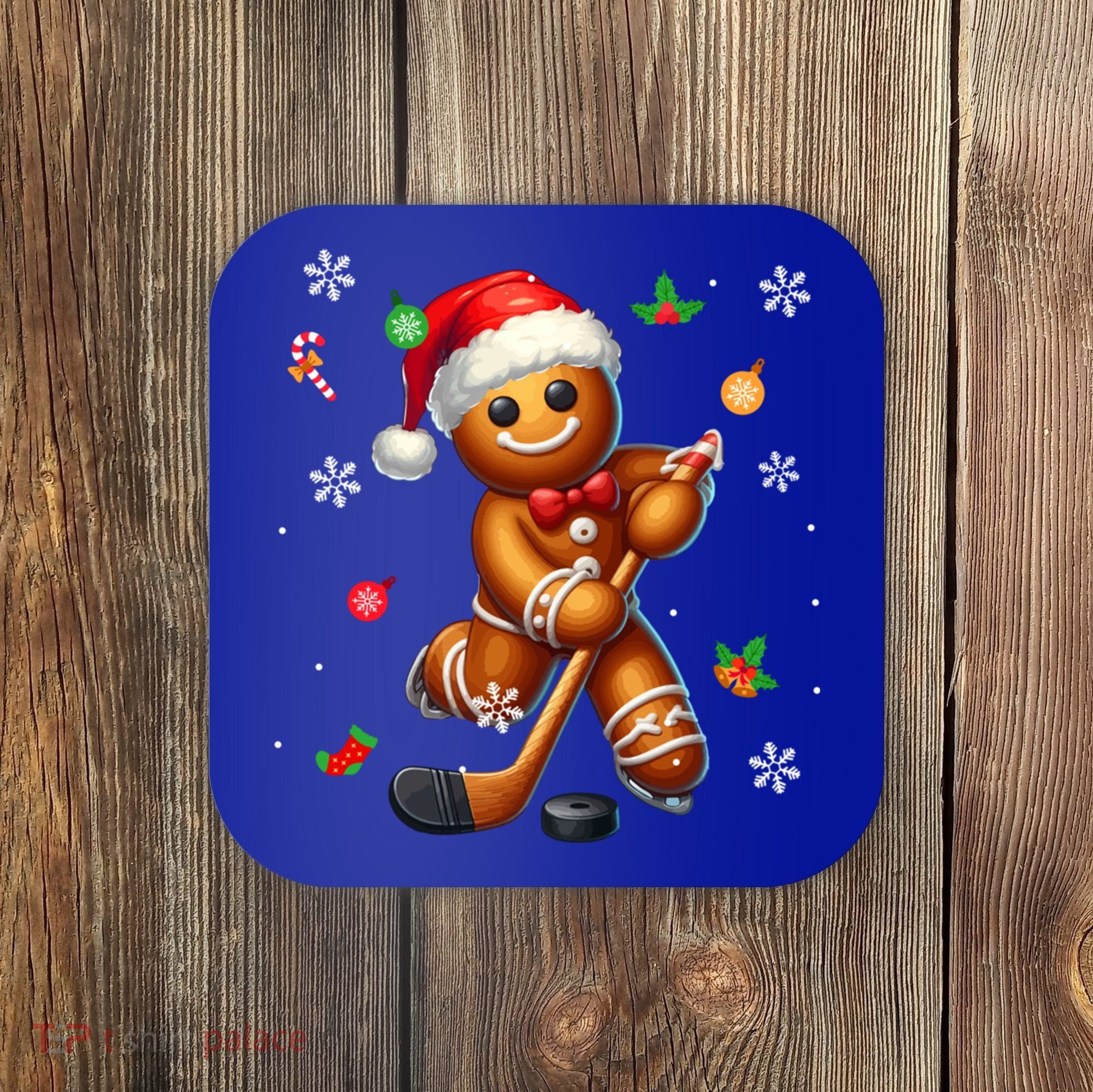 Gingerbread Playing Hockey Christmas Player Family Gift Coaster