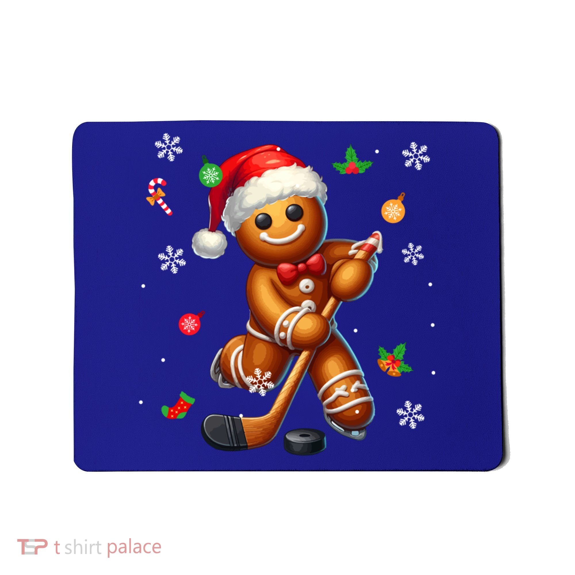 Gingerbread Playing Hockey Christmas Player Family Gift Mousepad