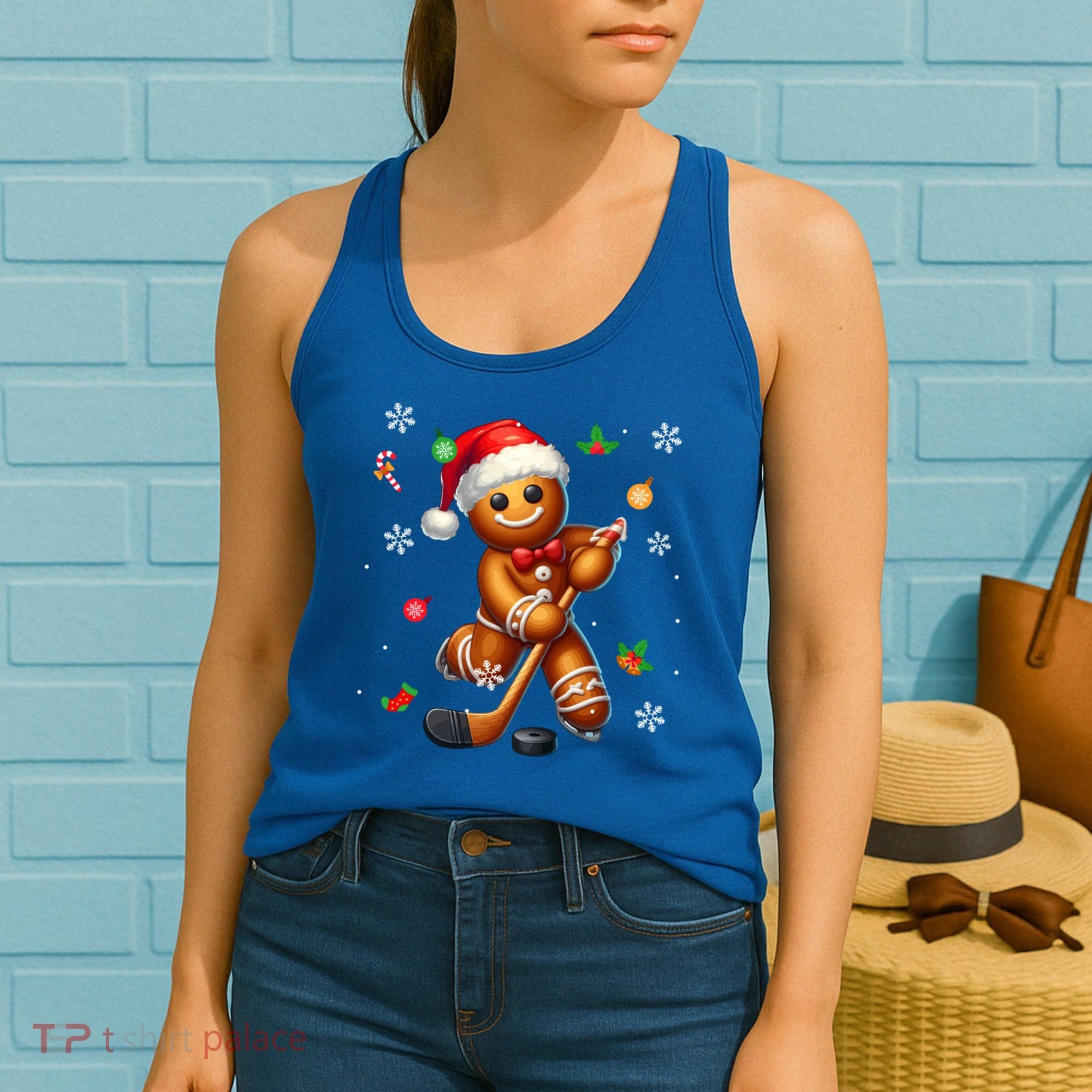 Gingerbread Playing Hockey Christmas Player Family Gift Women's Tank Top