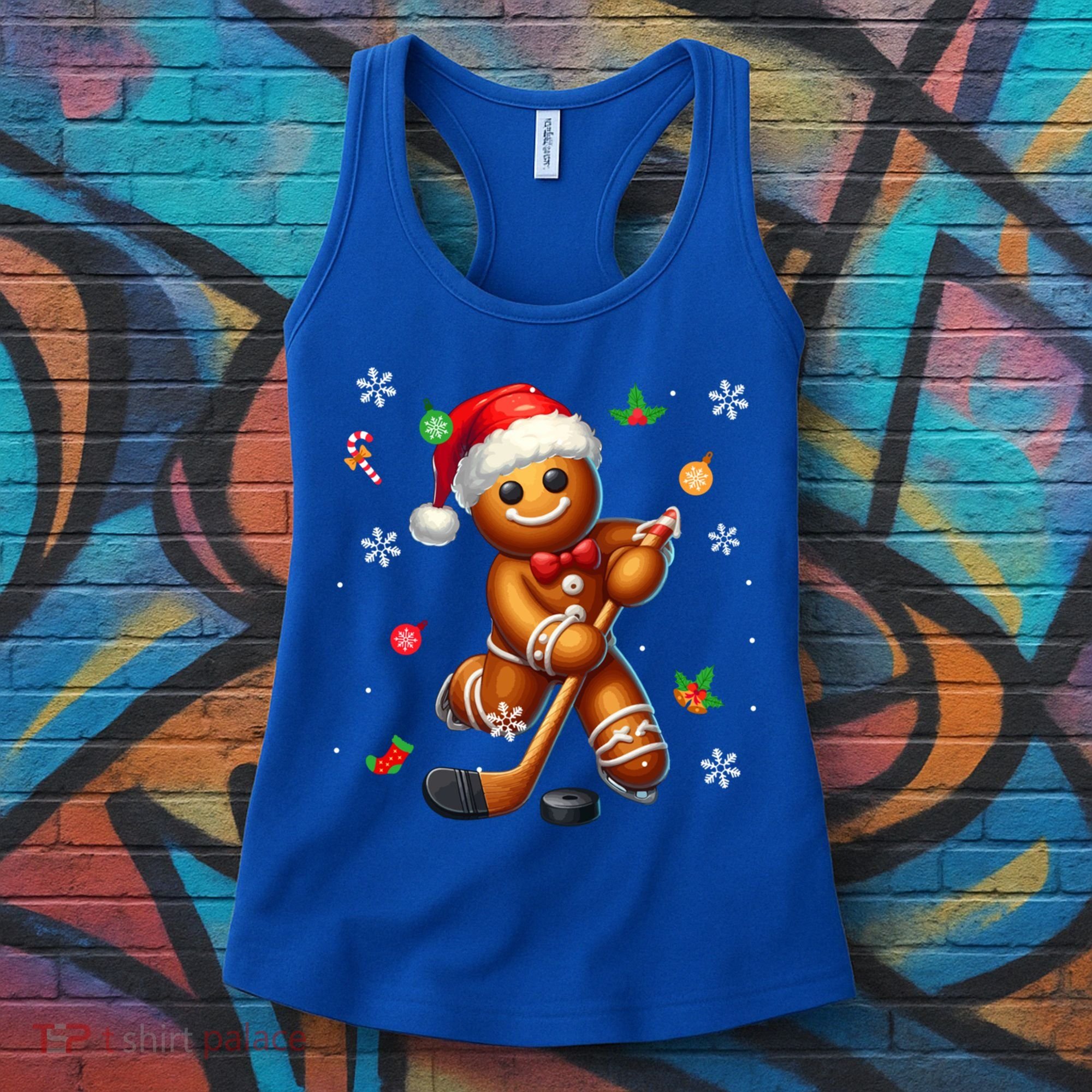 Gingerbread Playing Hockey Christmas Player Family Gift Women's Tank Top