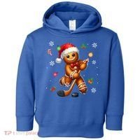 Gingerbread Playing Hockey Christmas Player Family Gift Toddler Hoodie thumb 0
